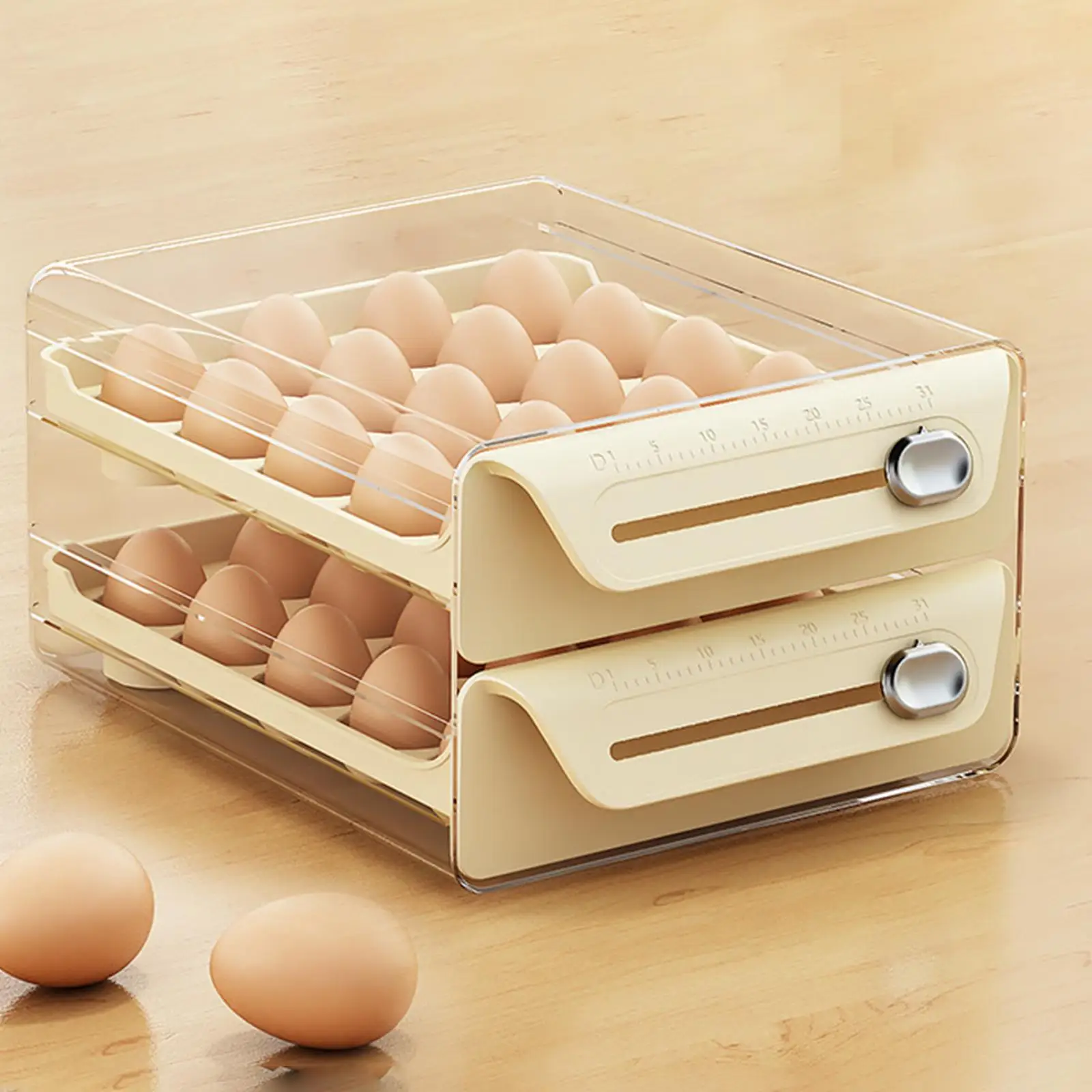 Eggs Storage Container with Time Scale Eggd Tray with Drawer Kitchen Freezer