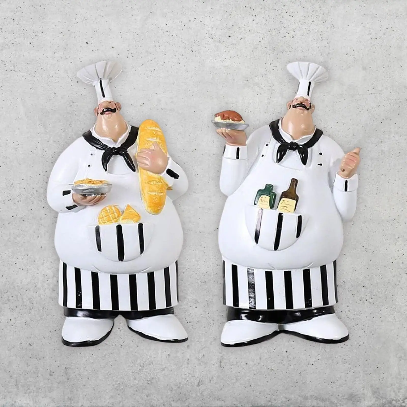 2x Wall Mounted Italian Chef Figurines Collection Welcome Sign Plaque Cook Statue for Farmhouse Wall Kitchen Home Decor