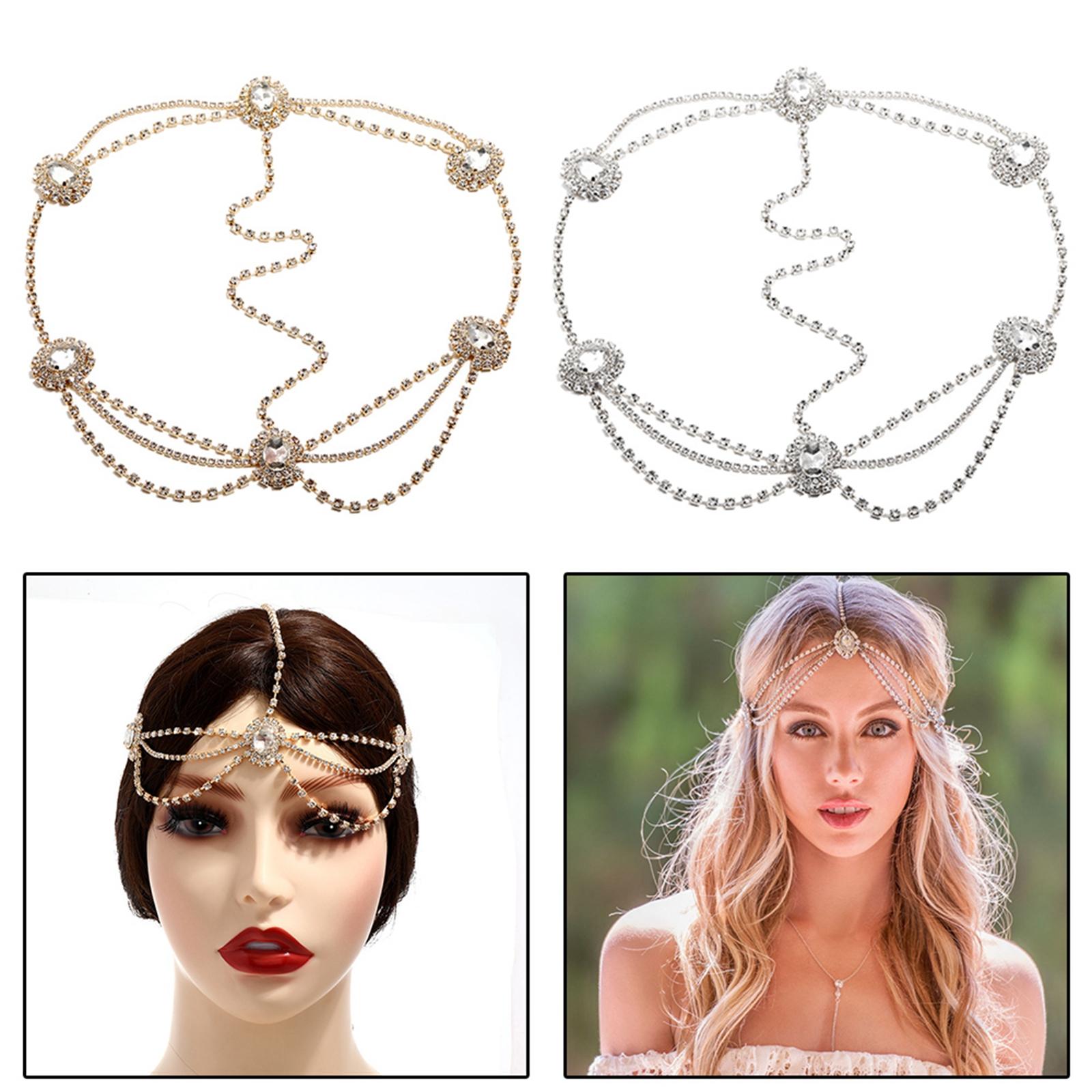 Head Chain Rhinestones Bohemian Jewelry Boho Forehead for Prom Girls Silver