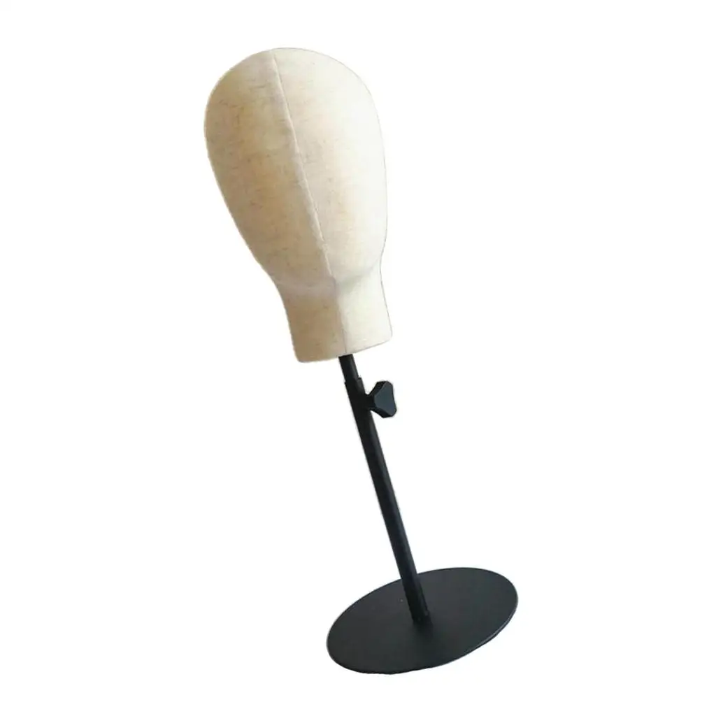 21`` Durable Cork Canvas Mannequin Head for Making Styling Hat Headband Display Holder Stand Manikin Rack with Metal Base