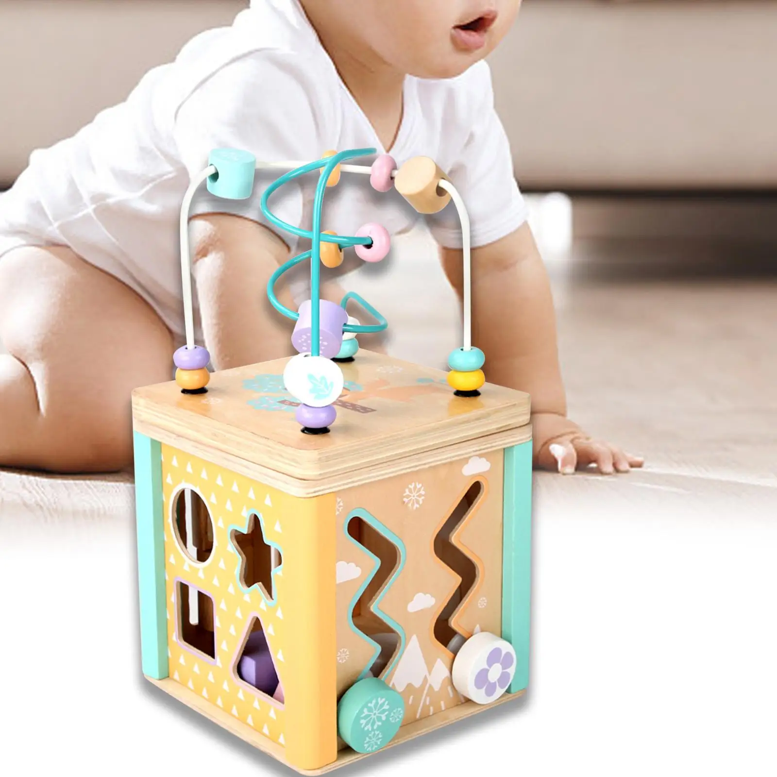 Activity Cube Toys Early Educational Colour Sort Activity Boards Interactive Toy Developmental Toys Bead Maze Toy for Kids