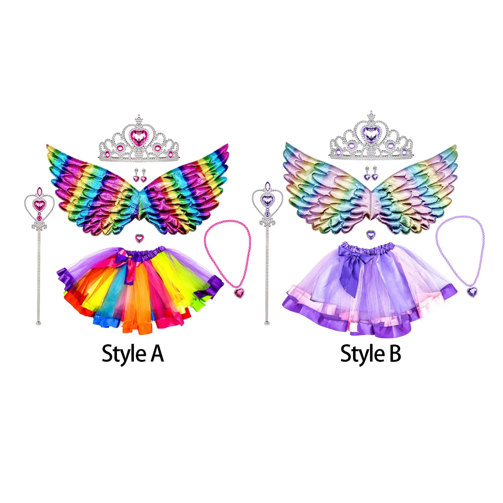 Girls Fairy Costume Cosplay Imaginative Play Party Favors Stage Performance with Wing for Halloween Festival Carnivals Nightclub