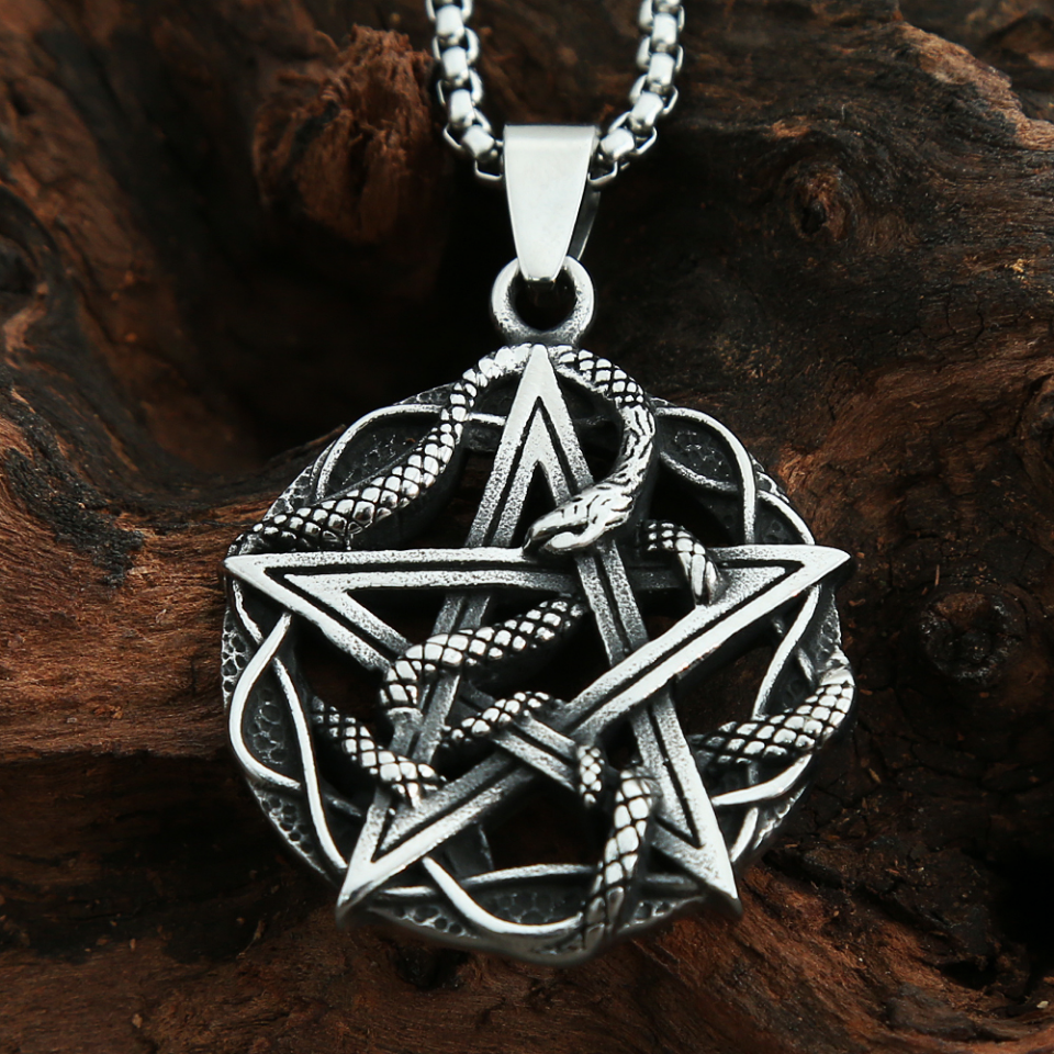 Vintage Edelstahl Pentagramm Spirale Anhänger Halsketten Für Männer Punk Biker Mode Amulett Schmuck Geschenke Dropshipping – Detail 3