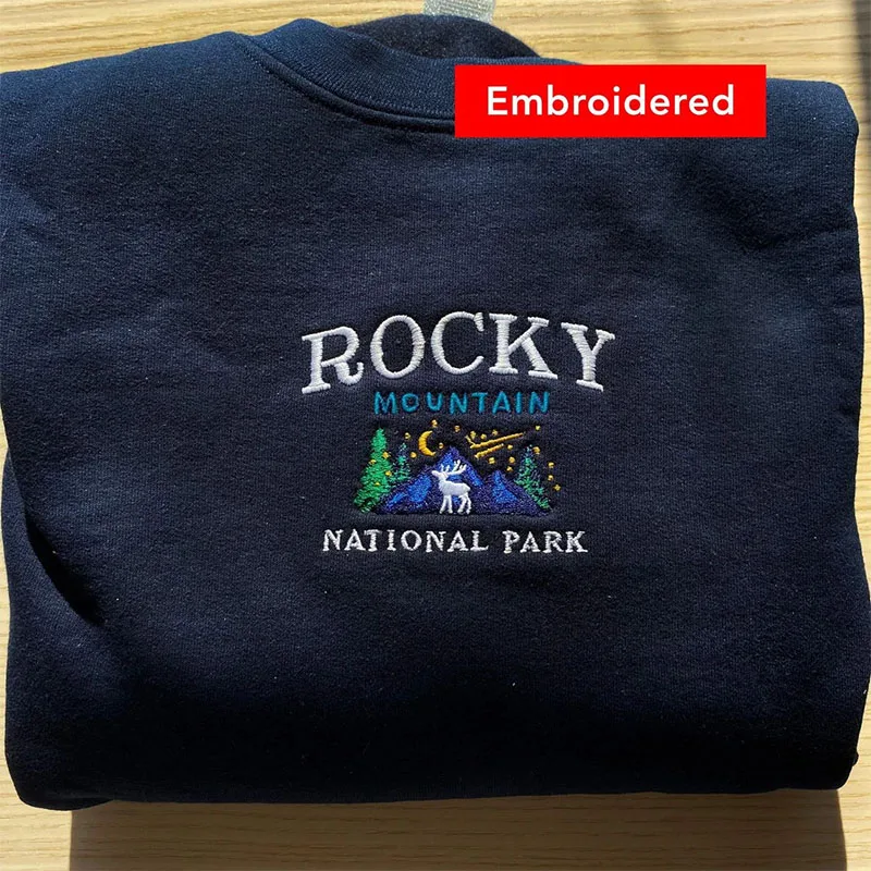 rocky mountain national park gráfico bordado impresso feminino estilo retro pullovers outono nova chegada casual camisolas grossas