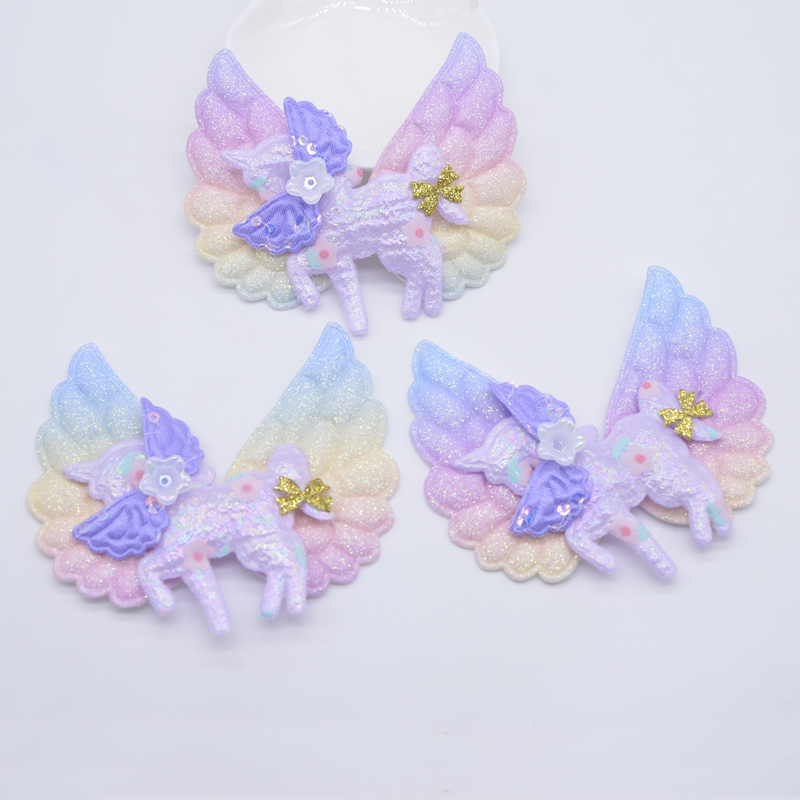 6 Stück gepolsterte Regenbogenflügel Dekor Pferd Pegasus Applikation für Kleidung Schuhe Hut Nähen Patches DIY Kopfbedeckung Haarspangen Zubehör – Detail 5