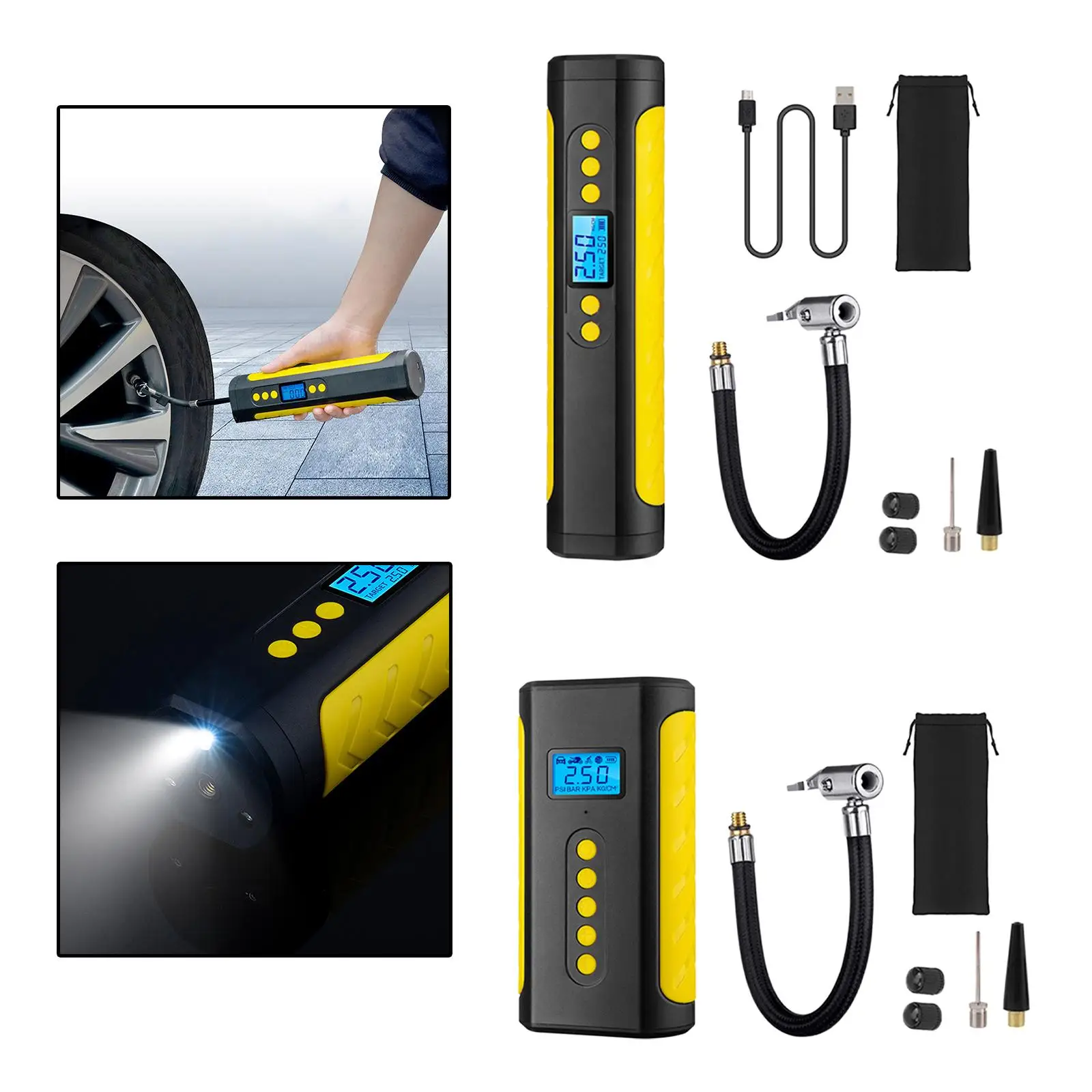 Mini Portable Air Compressor Fast Inflation with LED Light for Bicycles