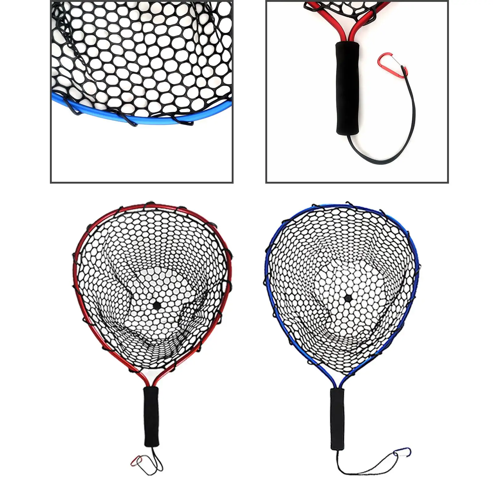 Fishing Landing Net with Lanyard and Carabiner Fish Catching Net Aluminum Alloy Frame Wading Net for Boat Fishing Accessories