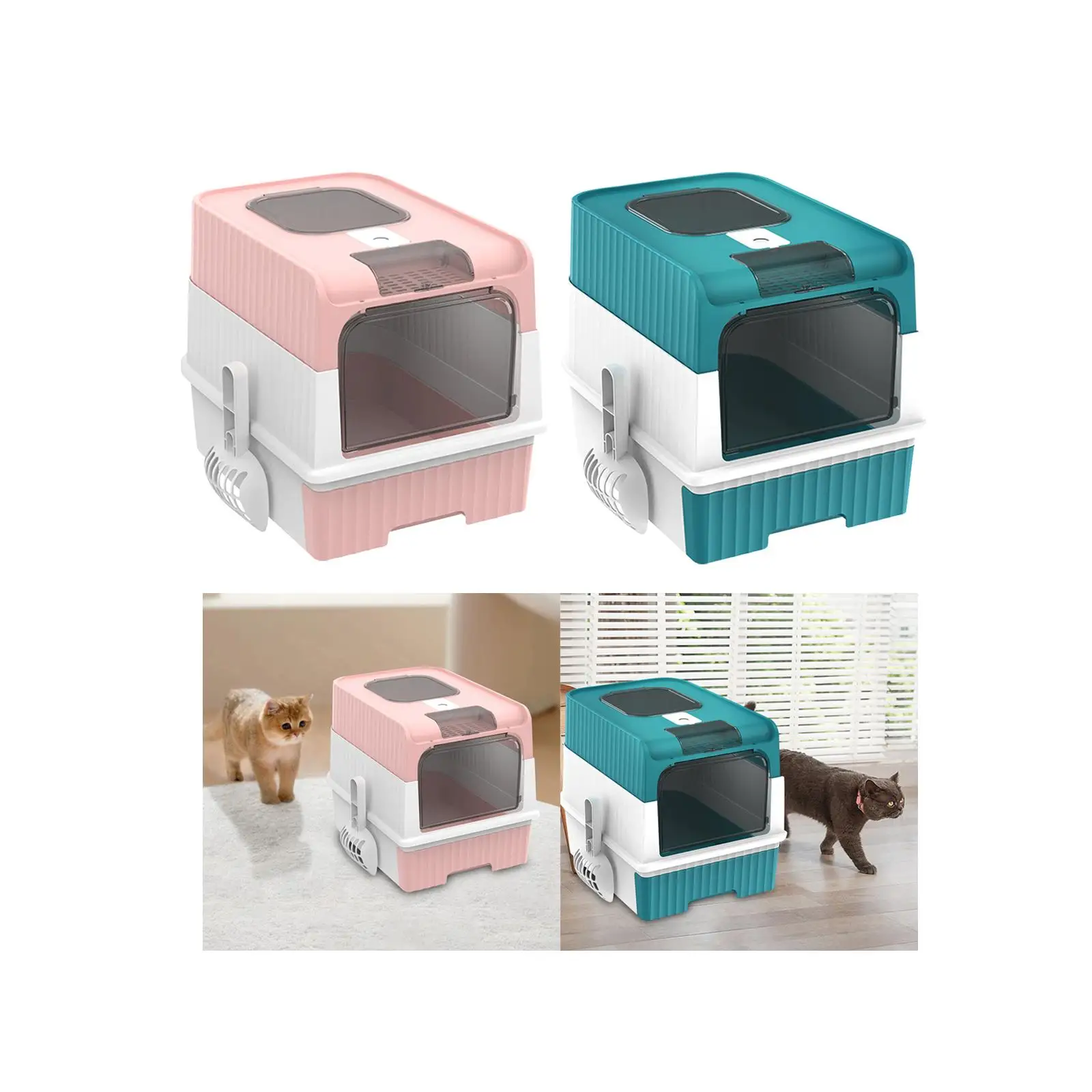 Hooded Cat Litter Boxes Anti Splashing Top Exit and Front Entry Durable Easy to Easy Access Pet Litter Tray Cat Toilet