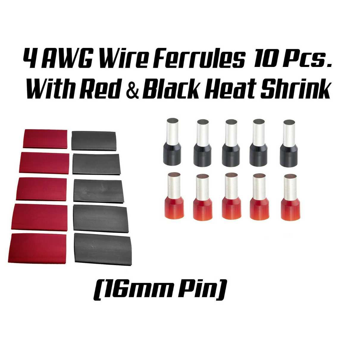 10 Stück Rohrklemmen + 10 Stück Schrumpfschlauch Φ10 mm Länge 40 mm 4 AWG (16 mm Stift) Isolierte Aderendhülsen mit Schrumpfschlauch – Detail 2