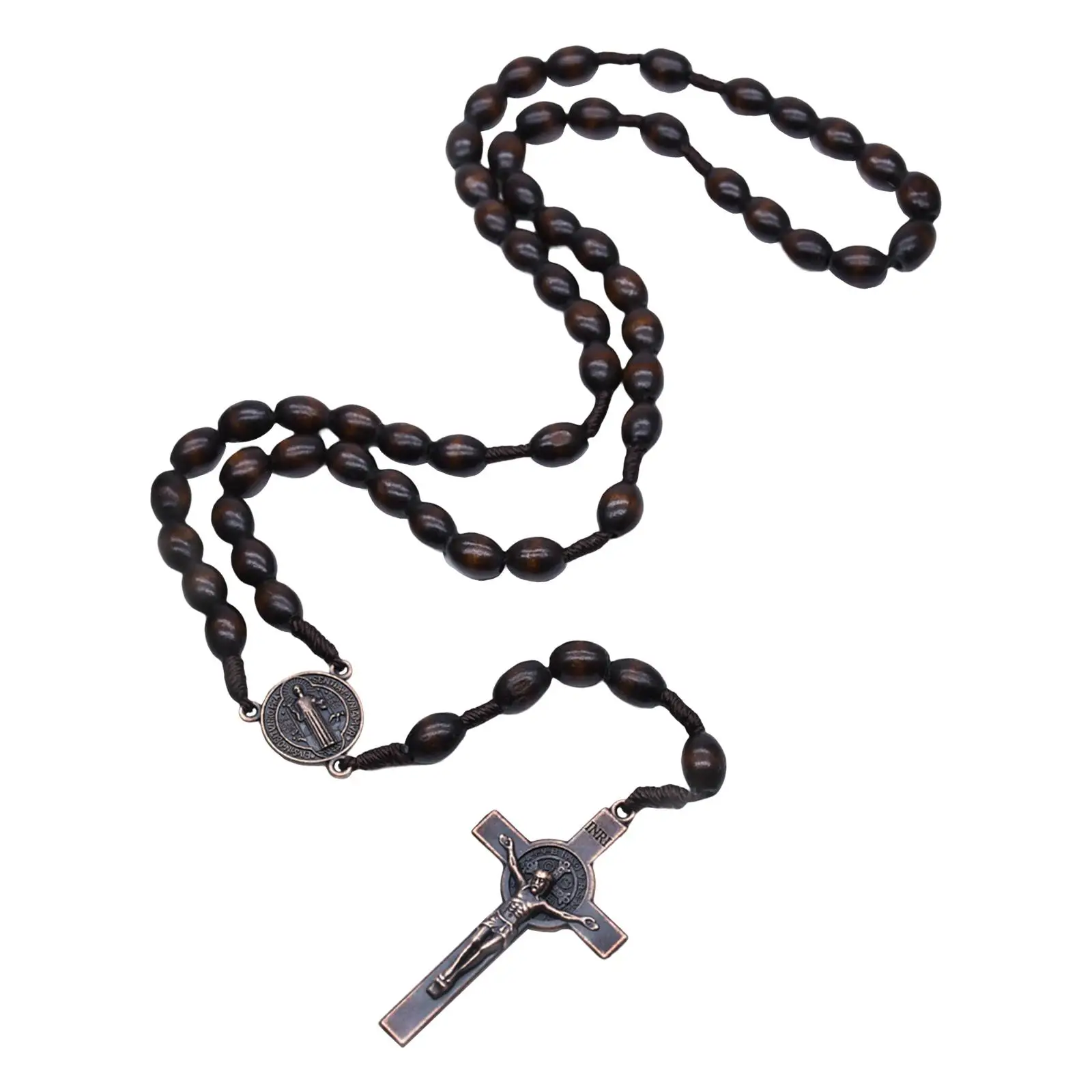 Rosary Cross Pendant Wooden Rosaries Religious Jewelry Rosary Gift Chains for Women Men Medal Cross Pendant