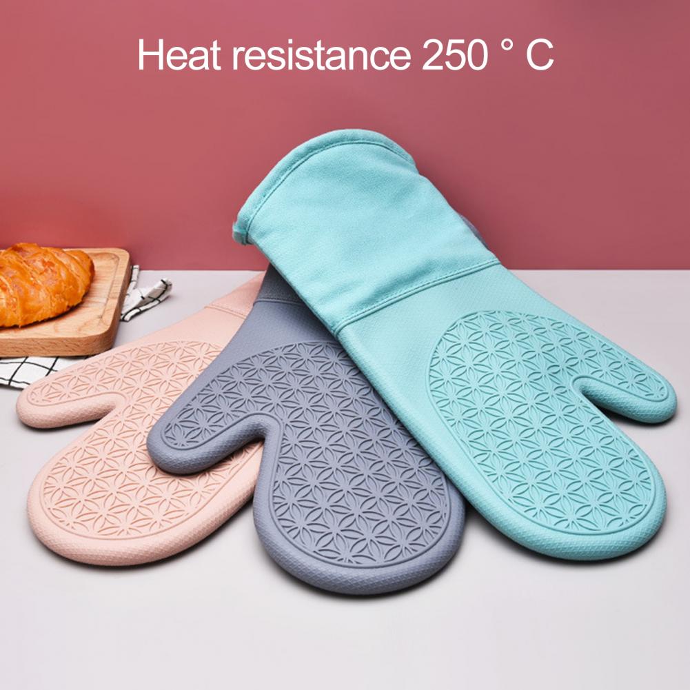 Durable Oven Mitt Silicone Soft Cotton Lining Oven Glove Anti-Scalding Anti-Slip Heat Resistant Microwave Glove Kitchen Supplies