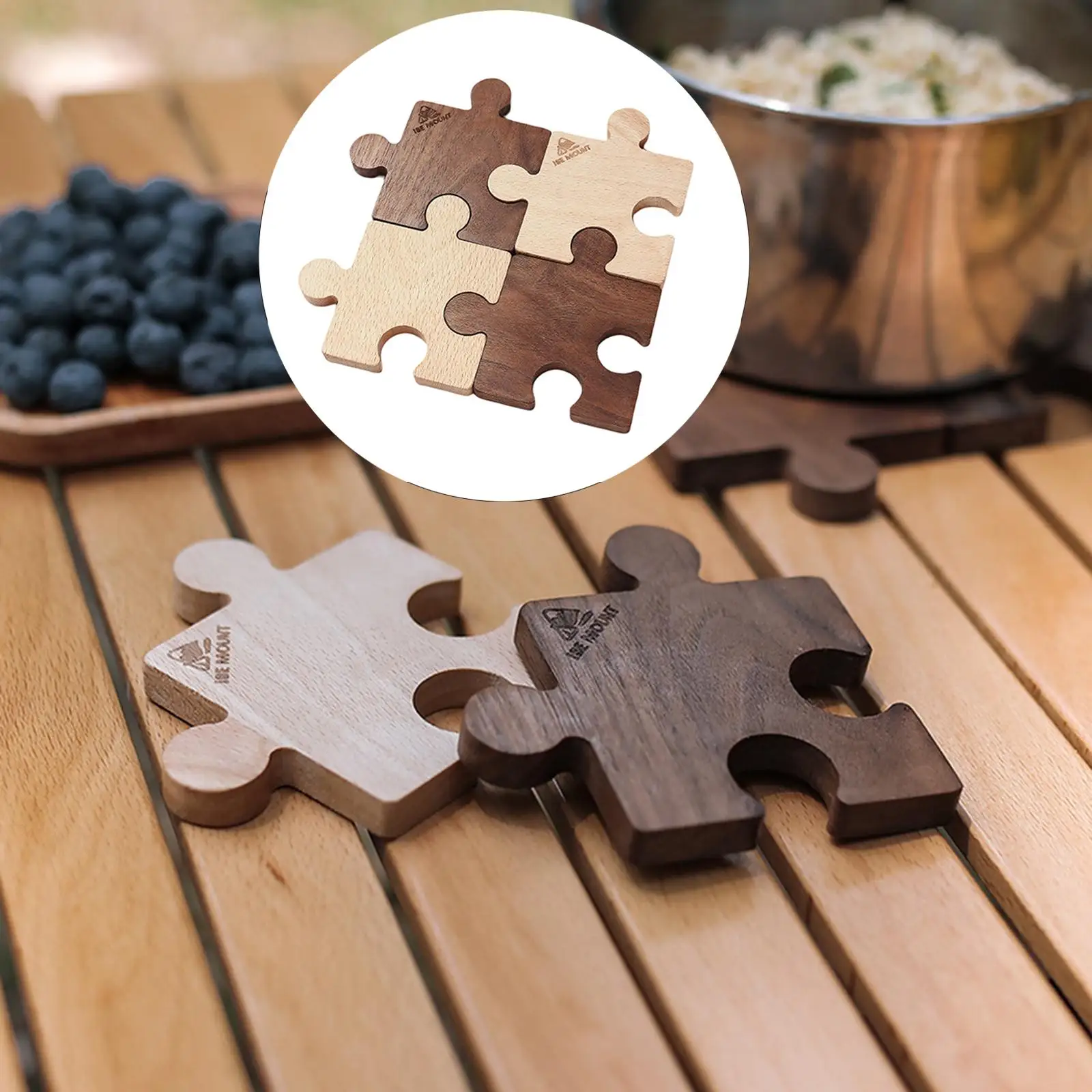 4Pcs Wooden Coasters Jigsaw Puzzle Design Walnut Wood Beech Wood Durable Reusable Drinkware Tea Cup Pad for Office Dining Room