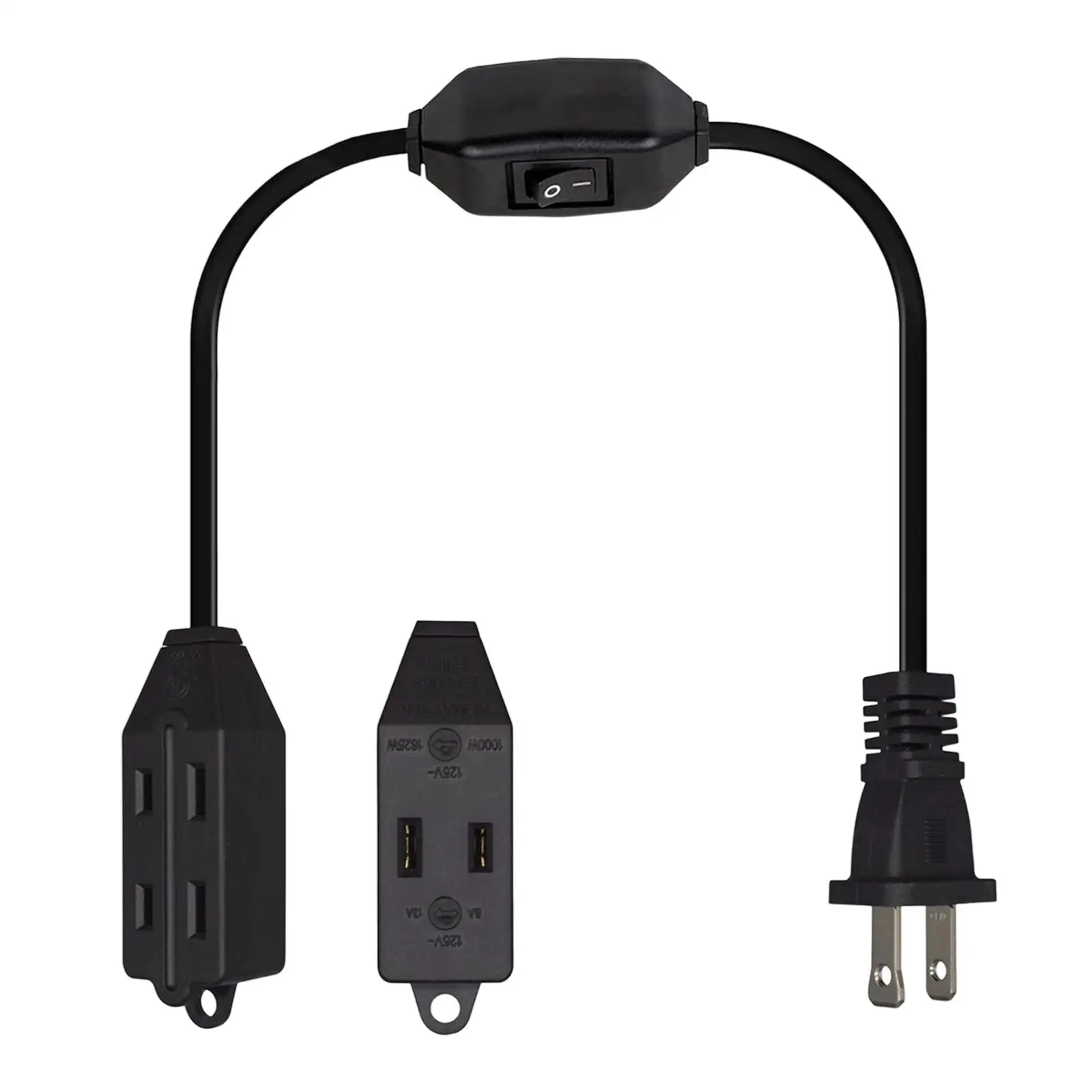 2 Prong Power Strip 1-15P to 1-15R 2 Prong to 2 Prong Outlet Adapter with 12A Switch 3 Outlet Extension Cord for Home Outdoor