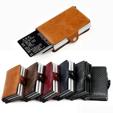 New Rfid Blocking Men's Credit Card Holder Carbon Fiber Vintage Leather Wallets Card Holder for Women Mini Wallet Man Money Clip
