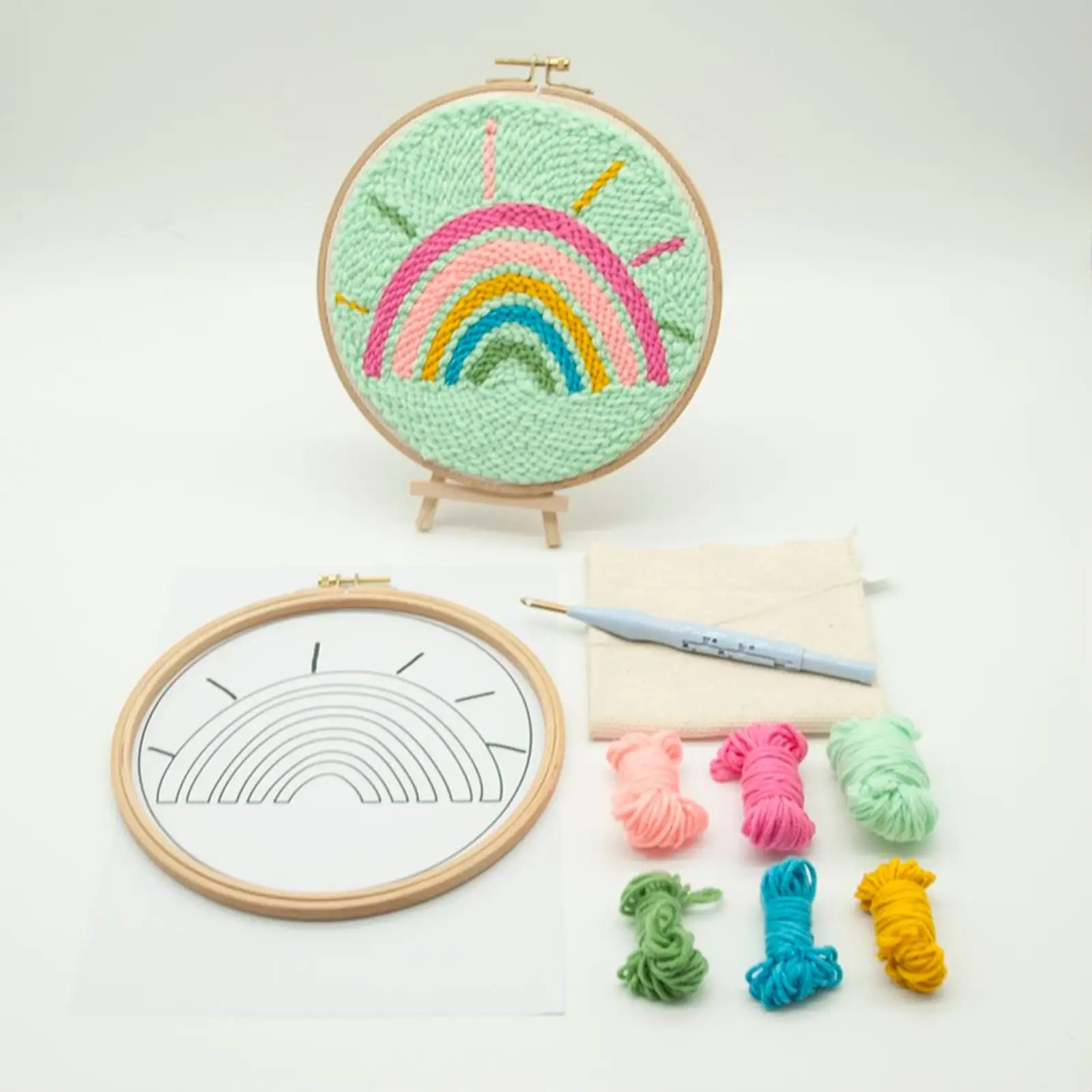 Punch Needle Embroidery Starter Kits Rainbow Hooking Kit Fabric DIY Rug Punch Kit Basic Tools Hand Craft Needlework DIY Beginner