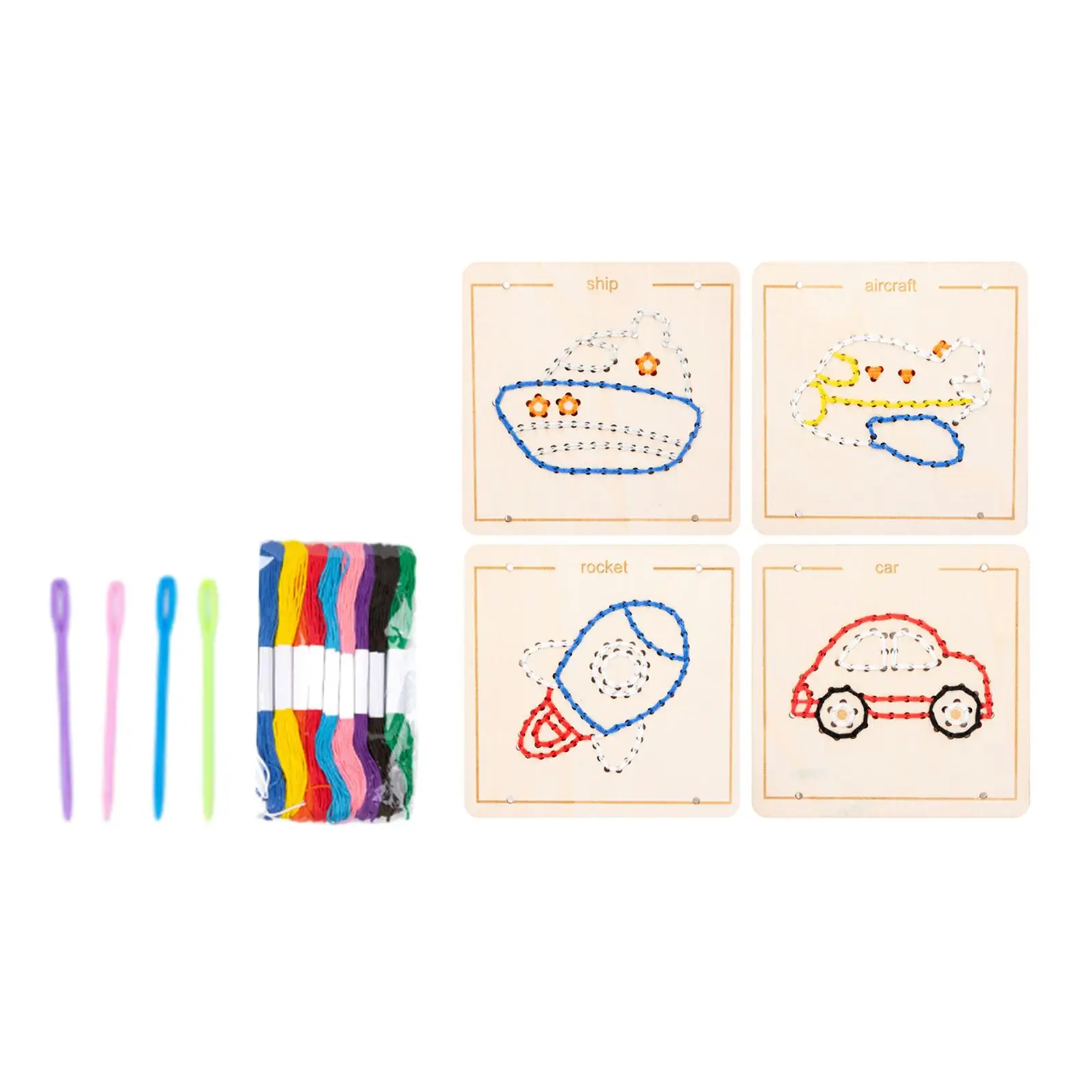 Wooden Lacing Embroidery Board Game Action Training Dressing Skills Montessori Toy Kindergarten Boys Girls Airplane Activity