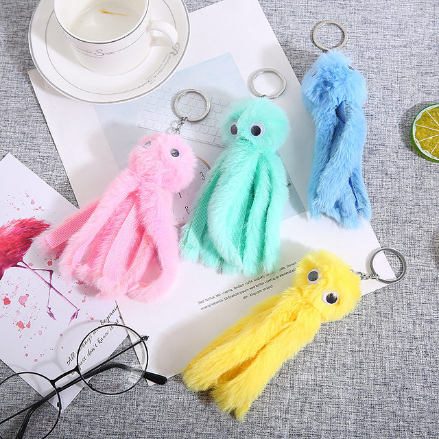 1pc Cute Octopus Pom Pom Keychain, Plush Sea Animal Doll Bag