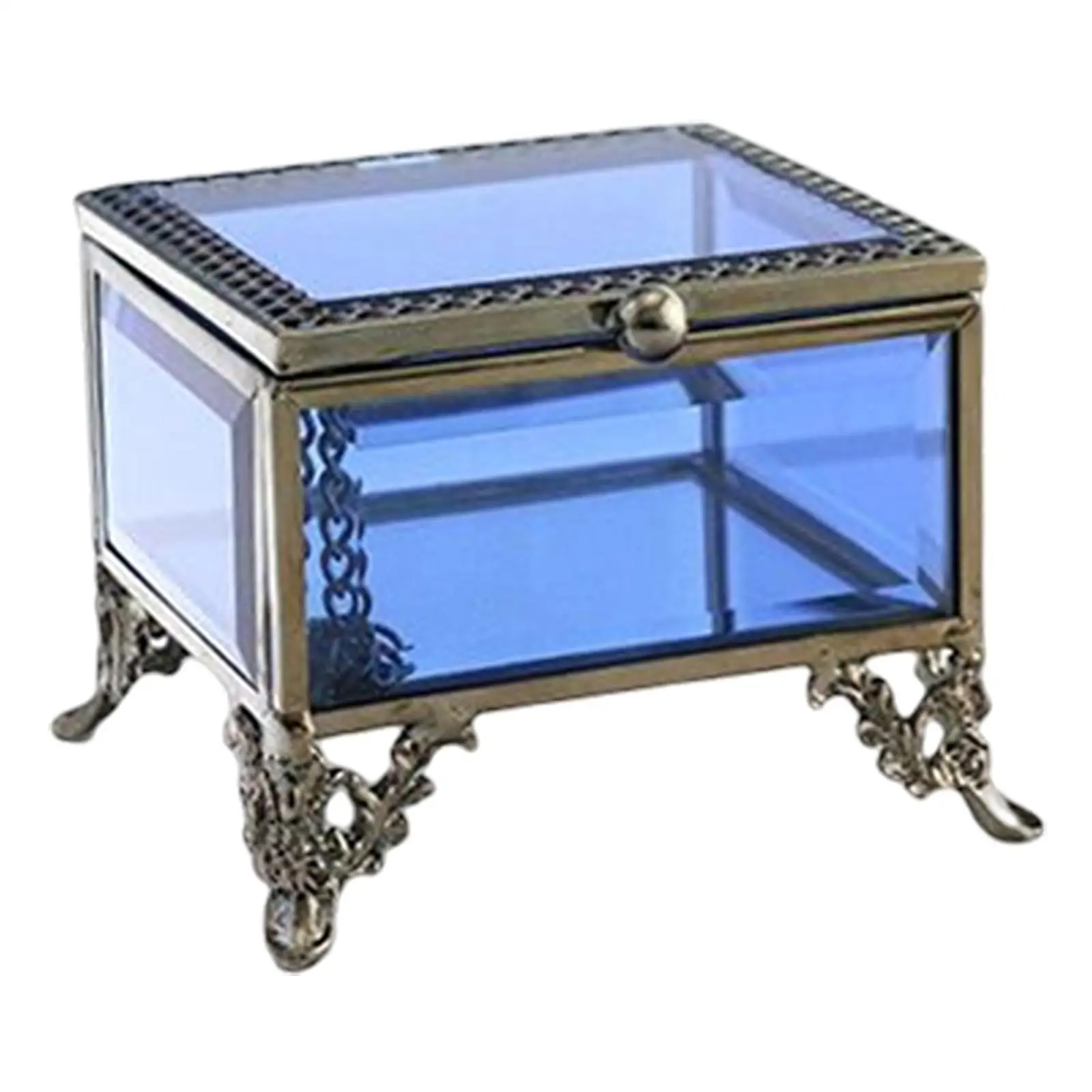 Glass Jewelry Box with Lid Trinket Earrings Rings Box for Dresser Home Decor