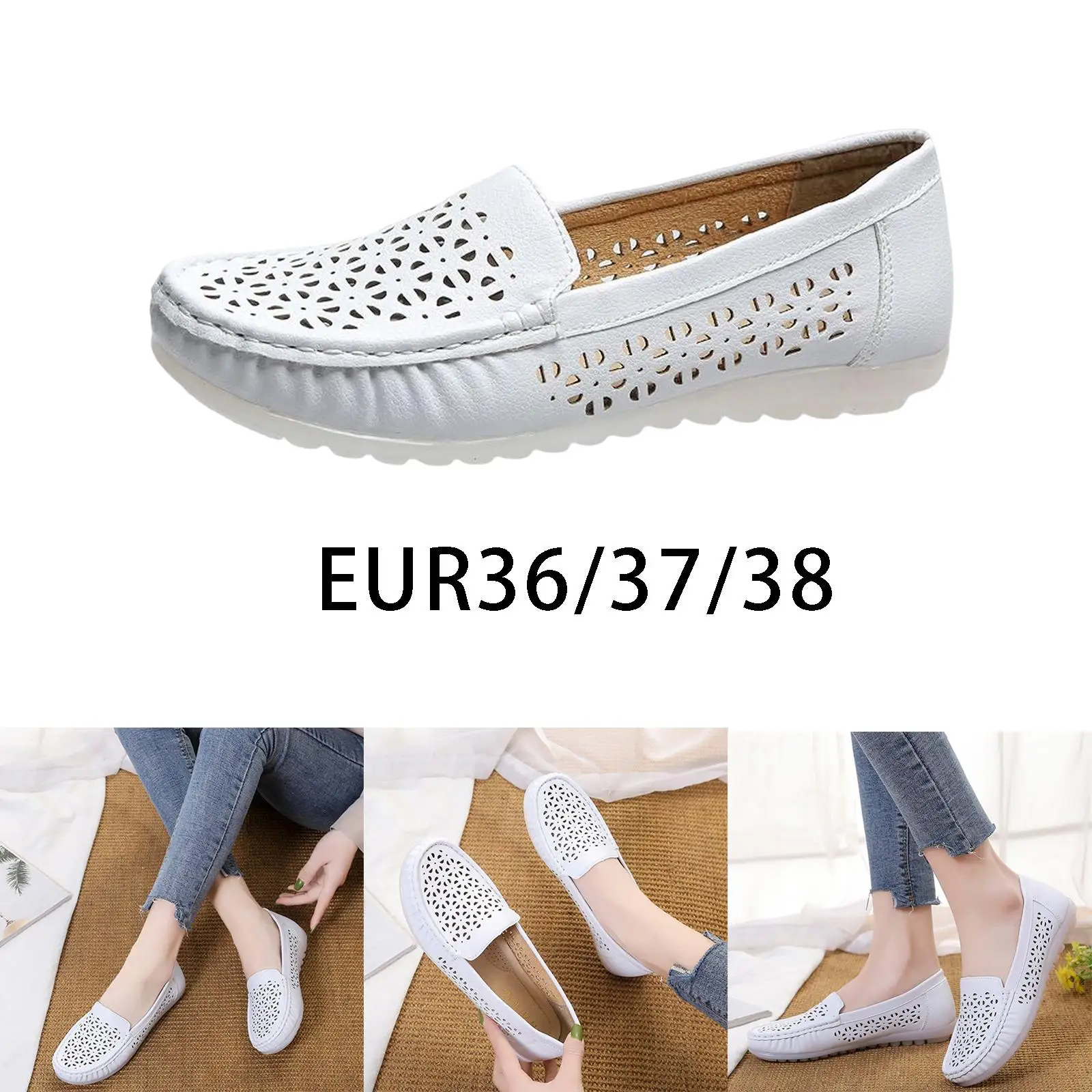 Summer Women Flats Ladies Round Toe Loafers White Leather Flat Shoes Breathable Slip On Casual Shoes Moccasins Comfort
