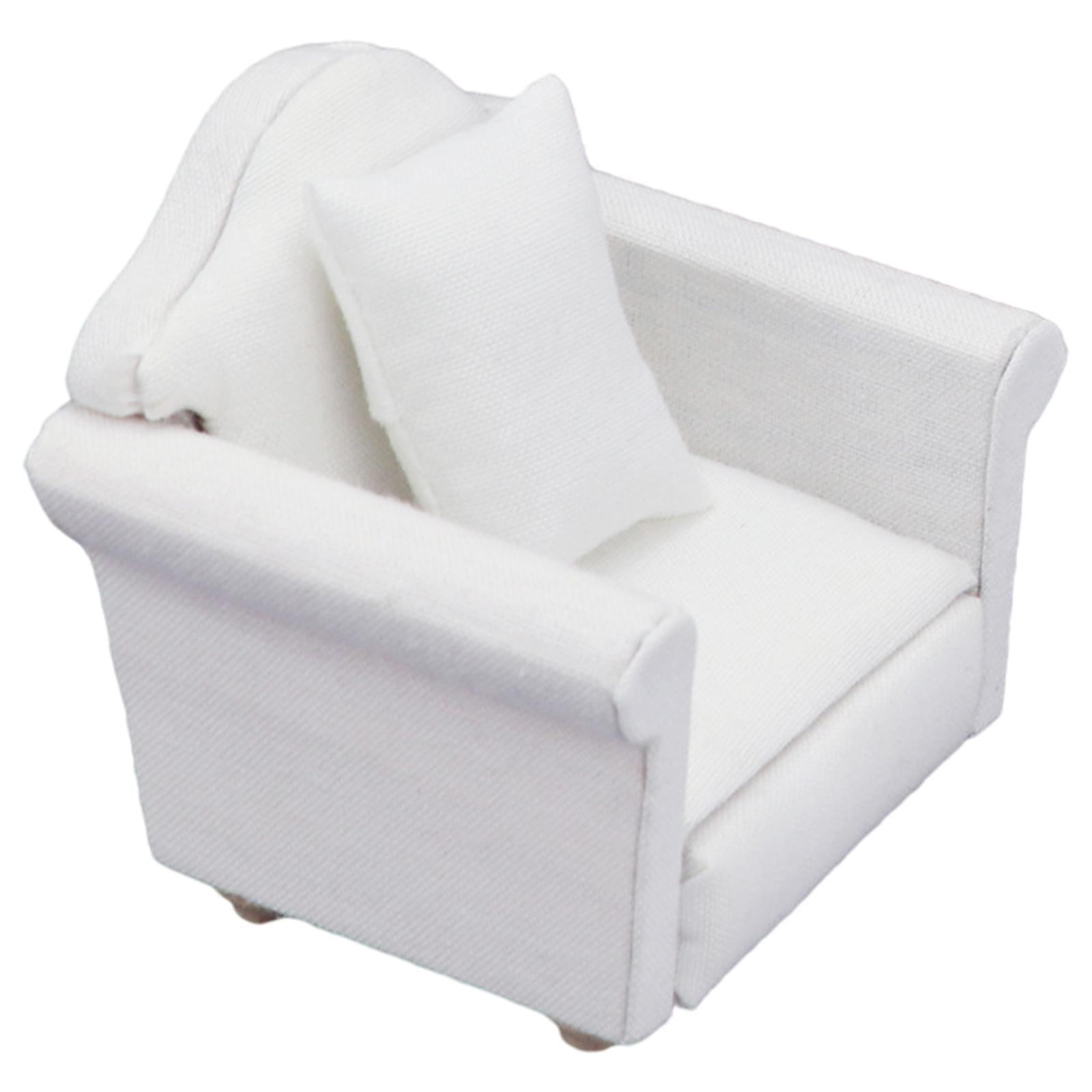 Miniature Wood Upholstered Sofa & Cushion White for 1:12 Doll House Toys DIY