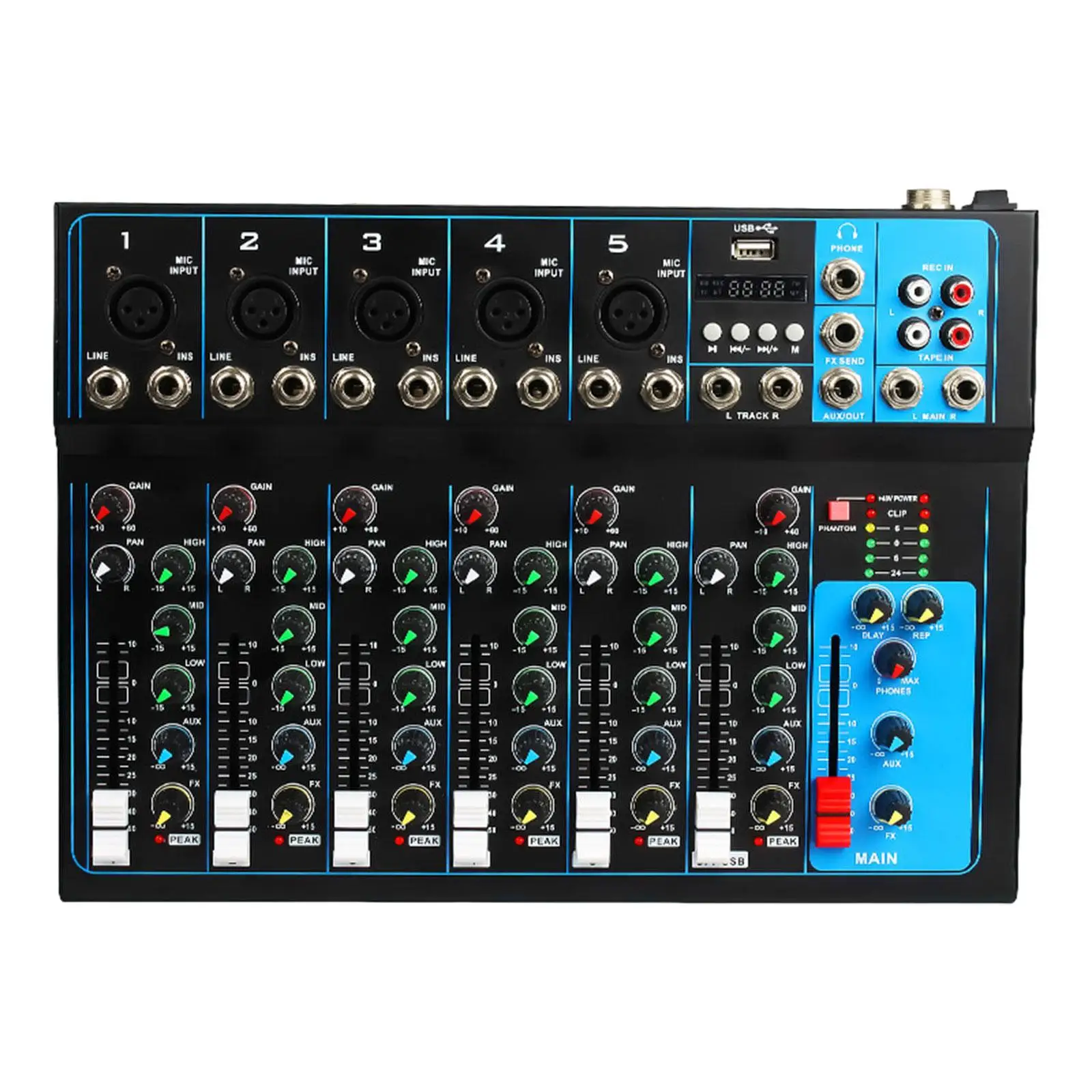 7 Channel Audio Mixer for KTV Stage Studio Recording Party Karaoke Microphone Electronic Piano Guitar Computer Power Amplifier