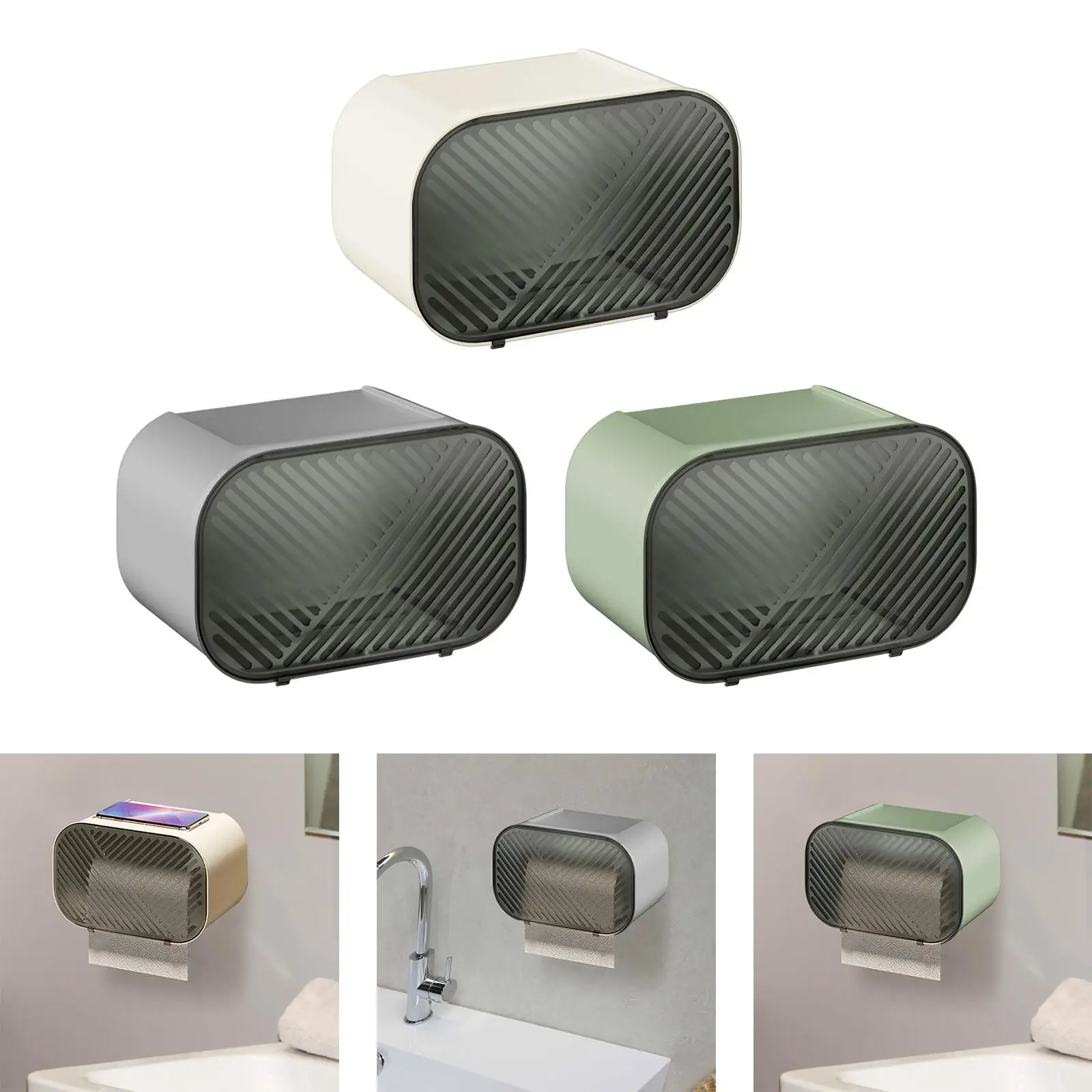 Paper Towel Holder with Shelf Self Adhesive Stand Wall Mount Organizer Tissue Box for Bathroom Countertop Home Kitchen Bedroom