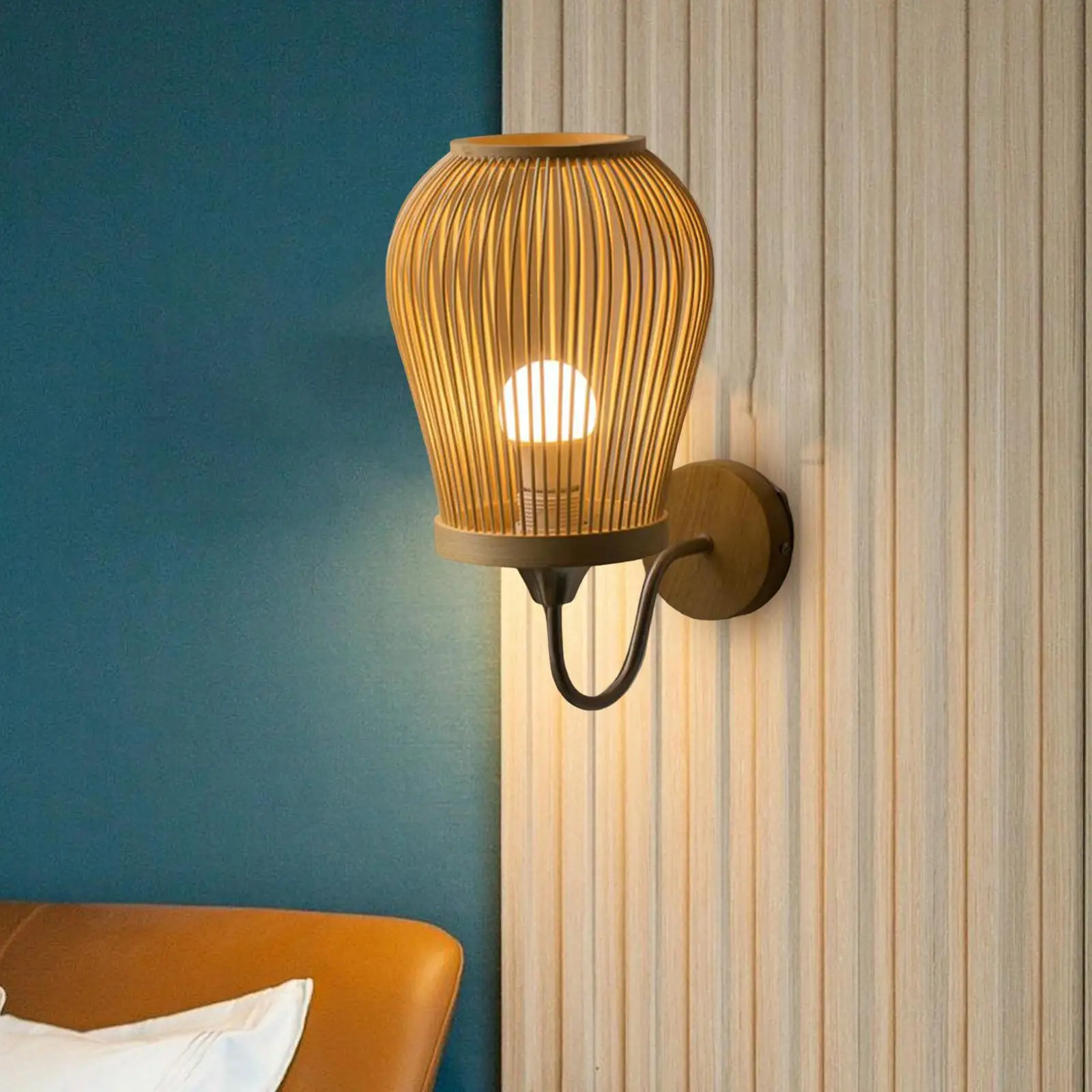 Bamboo Wall Mounted Sconce Lamp Light Vintage Style Lighting E27 Base Decorative Farmhouse for Hotel Study Bedroom Decor
