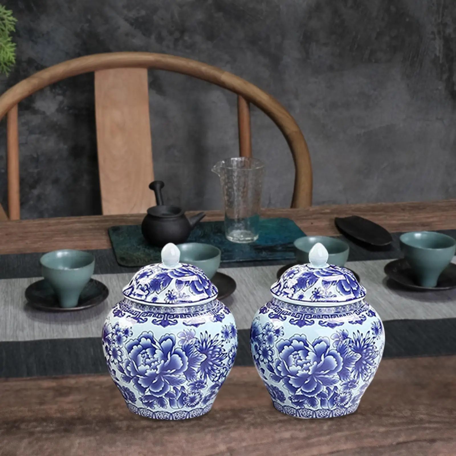 Ceramic Temple Ginger Jars with Lid Table Centerpiece Tea Canister Flower Vases for Office Cabinet Desktop Weddings Collection