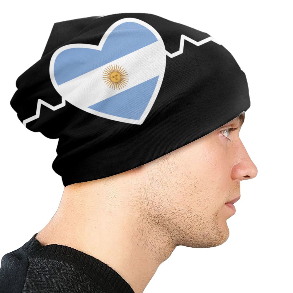 Benutzer definierte Flagge von Argentinien Schädel Mützen Mützen Männer Frauen Unisex Straße Winter warme Strick mütze Erwachsenen Motorhaube Hüte – Detail 10