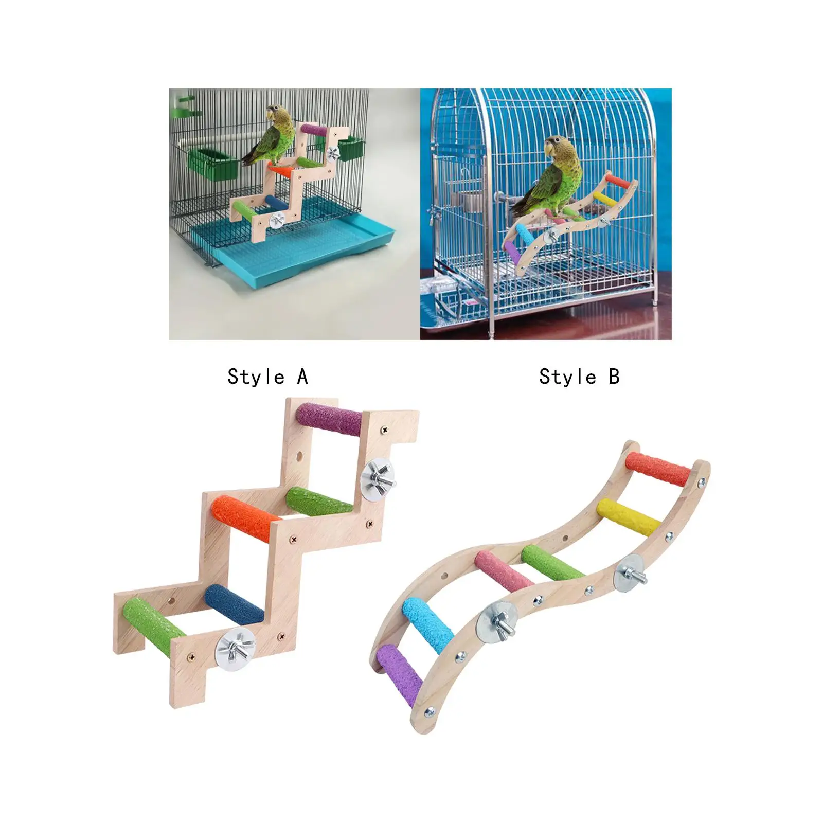 Bird Perches for Cage Claw Grinding Wood Cage Accessories Colorful Parrot Climbing Ladder for Budgies Finch Small Medium Parrot