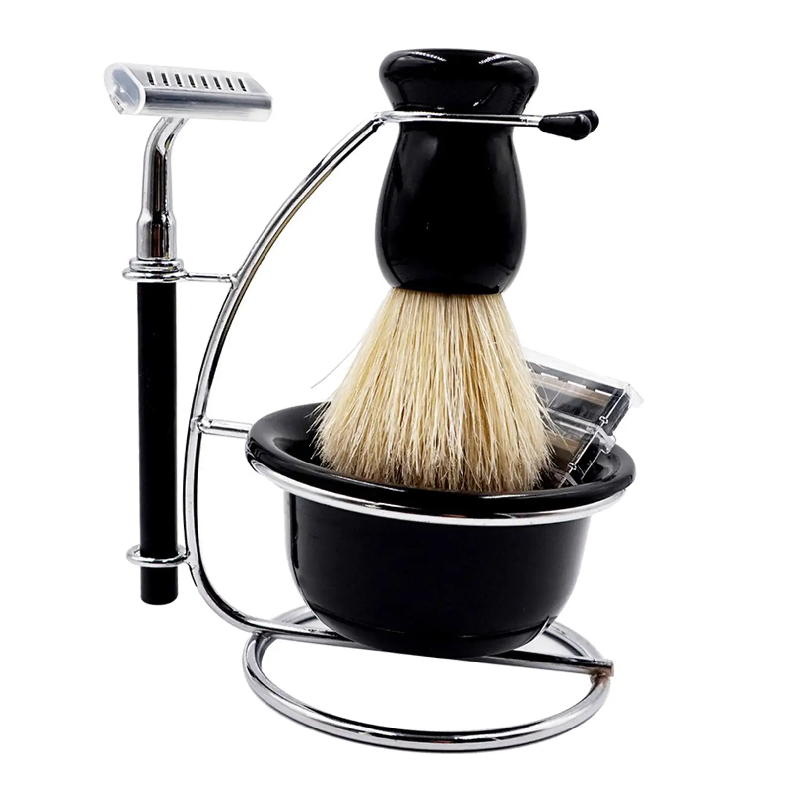 Men Shaving Set Manual Stand Brush Bowl Set Accessory Weighted Bottom Sturdy Stainess Steel Holder Durable Elegant Solid