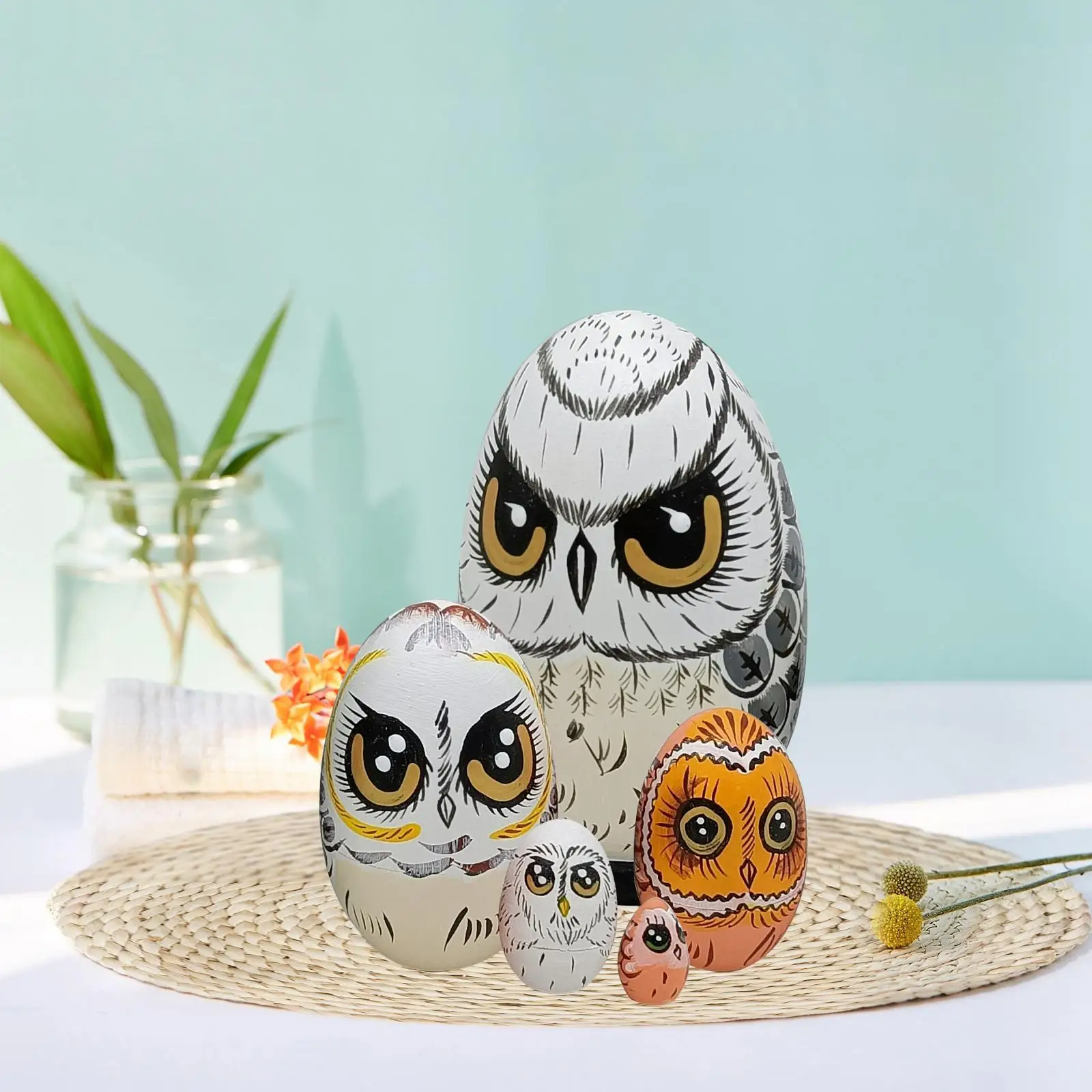 5x Owl Russian Nesting Dolls Ornaments Matryoshka for Tabletop Halloween