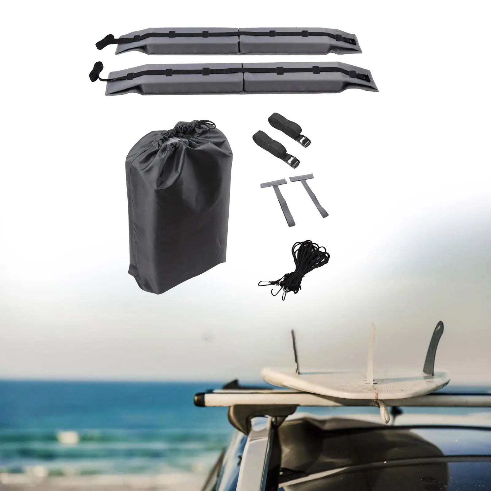 Universal Soft Roof Rack Pads for Kayak Canoe with Storage Bag 600D Oxford Cloth and EVA Foam 15ft Tie Down Straps Durable