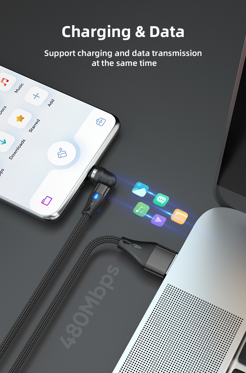 AUFU 5A Magnetic Fast Charging Cable 540 Rotate Magnetic Micro USB Type C Cable For iPhone 14 Samsung Xiaomi Mobile Phone Cable