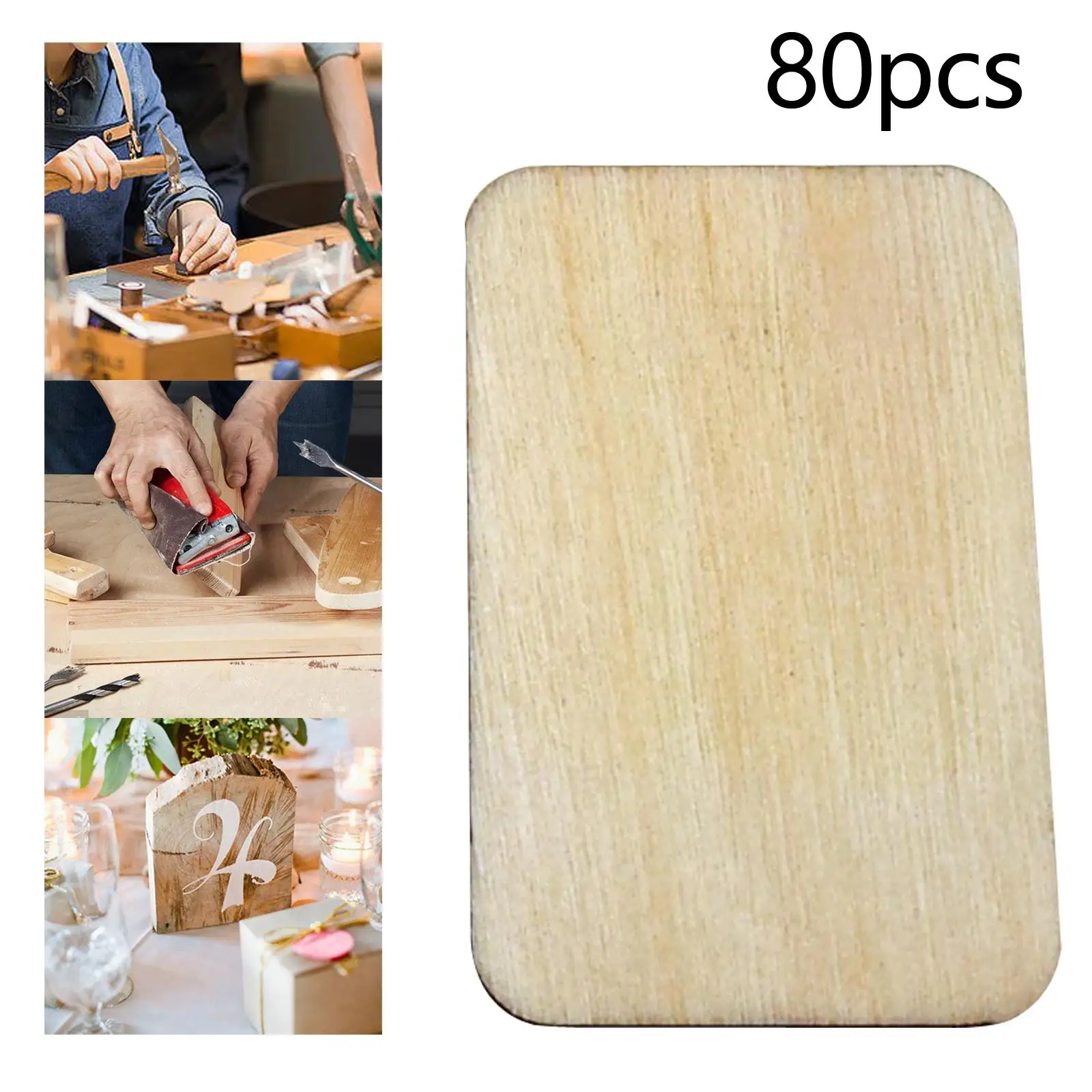 80Pcs Natural Unfinished Wood Pieces Blank Wood Slices Cutouts Disc for DIY Crafts Sign Table Centerpieces Art Craft Project
