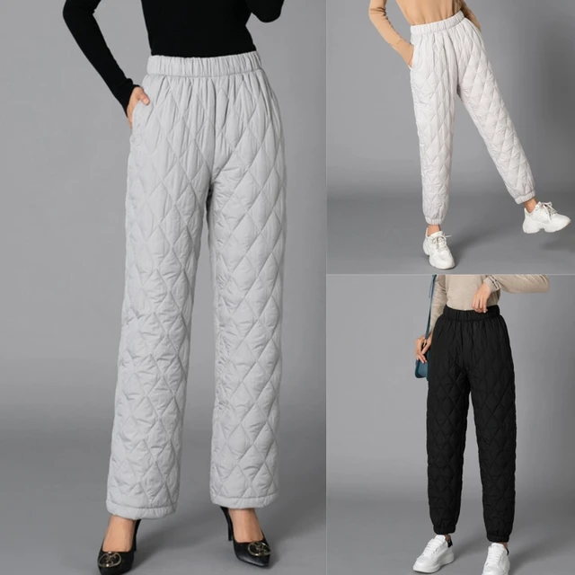 Elastic Waist Women Winter Warm Down Cotton Thick Pants Padded Quilted  Trousers