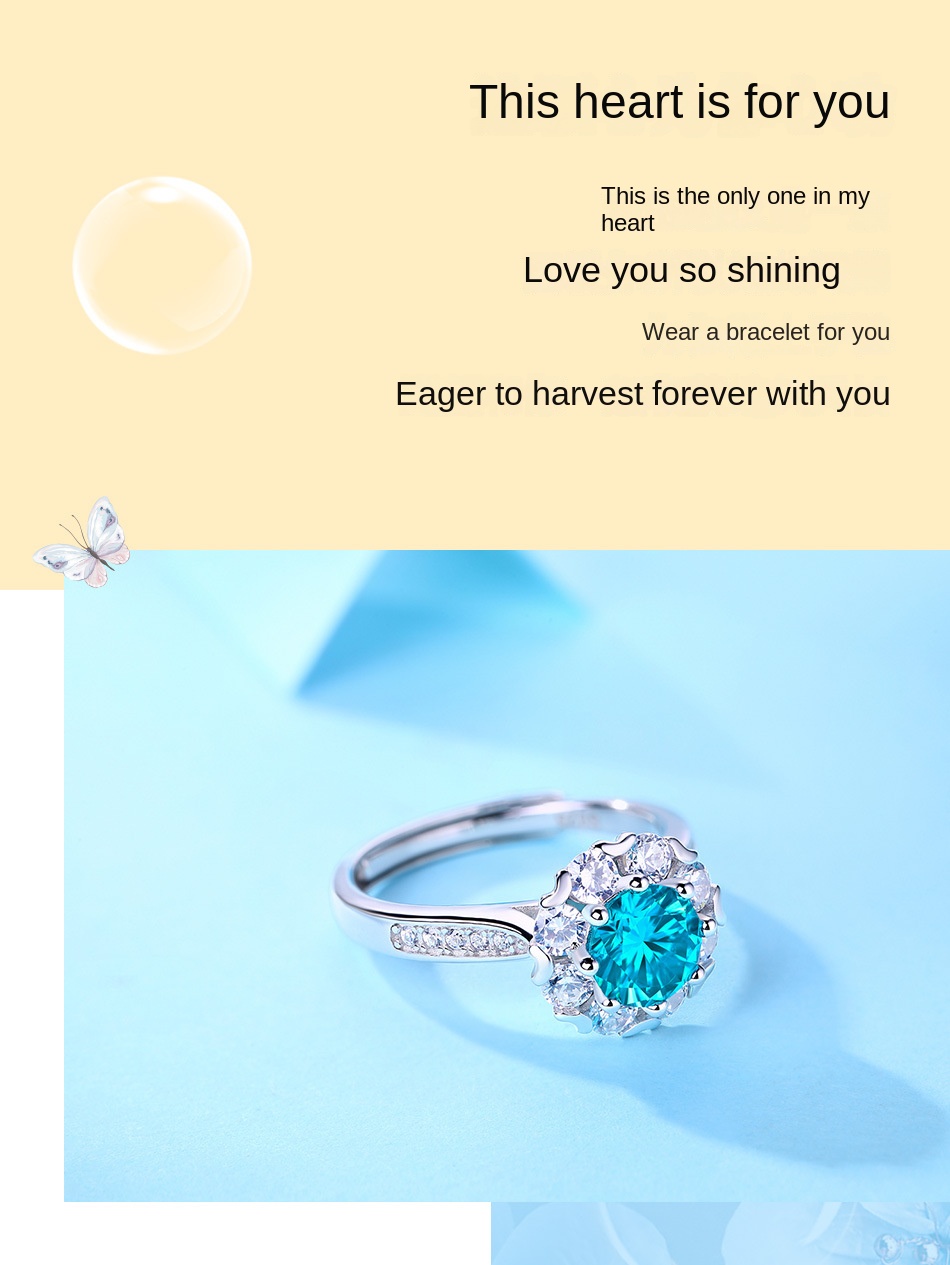 Chic S925 silver ring with ice blue stone for women, adventure-themed jewelry available for spot delivery10