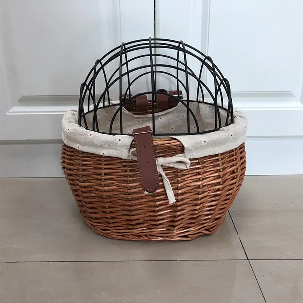 Woven Wicker Bike Basket with Leather Straps with Holder for