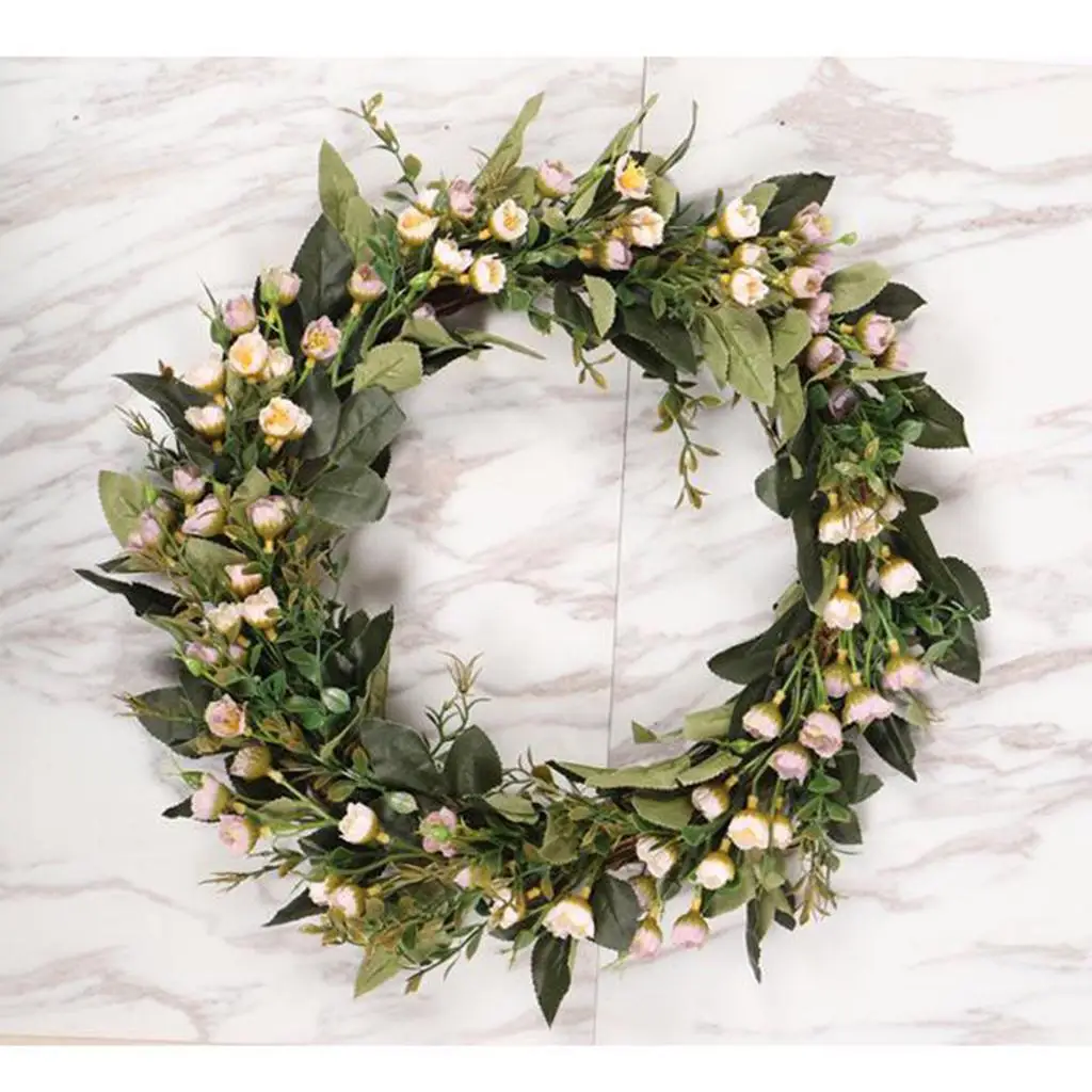 2 Pieces Hanging Artificial Wreath Floral Wall Decor Garland Spring Wreath for Home Christmas Garden Outdoor Outside Decoration