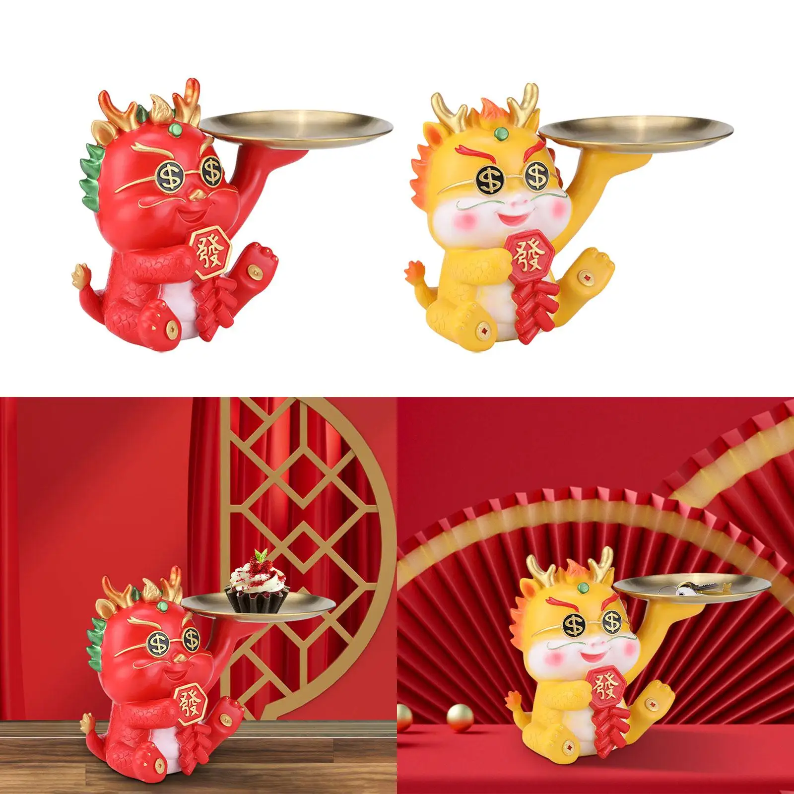 Dragon Statue Multifunctional Sundries Container Tabletop Ornament Piggy Bank for Cabinet Living Room Desktop Shelf Home