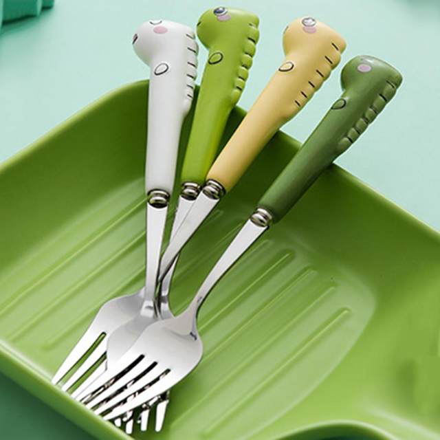 Dinneractive Utensil Set for Kids – Green Dinosaur Themed Fork and