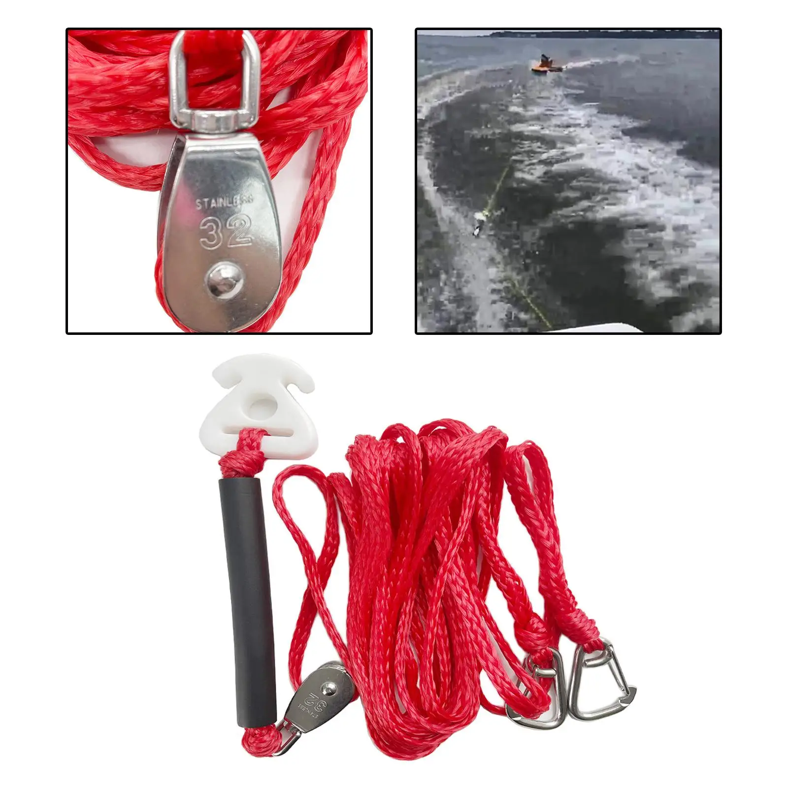 12 Feet Tow Harness Watersports Rope with Hook Quick Connector & Pulley for Boating Water Ski Tubing Wakeboarding Waakeboarding
