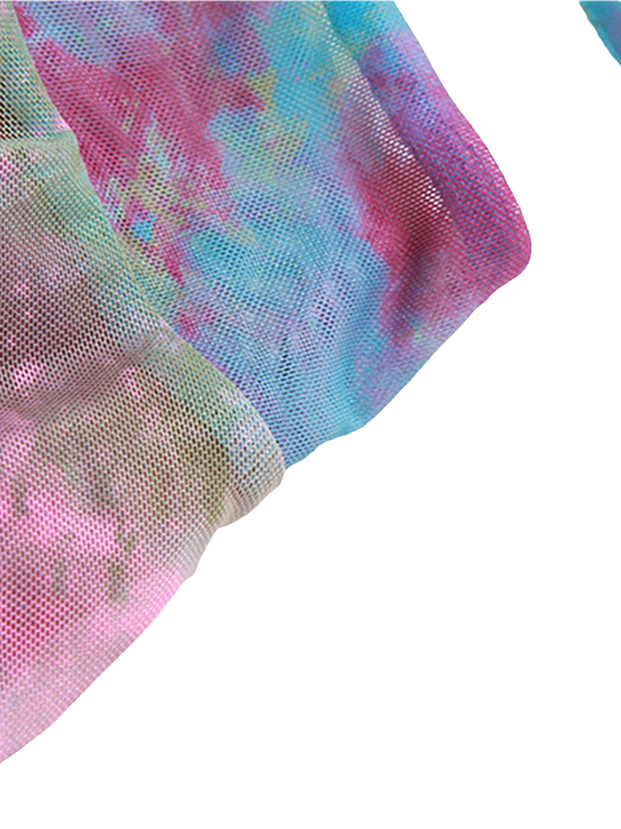 Frauen y2k 3 Stück Sommer Outfits Mode ästhetische Langarm Achsel zucken Tops Krawatte Dye Print Weste unregelmäßigen Minirock Set für Party – Detail 14