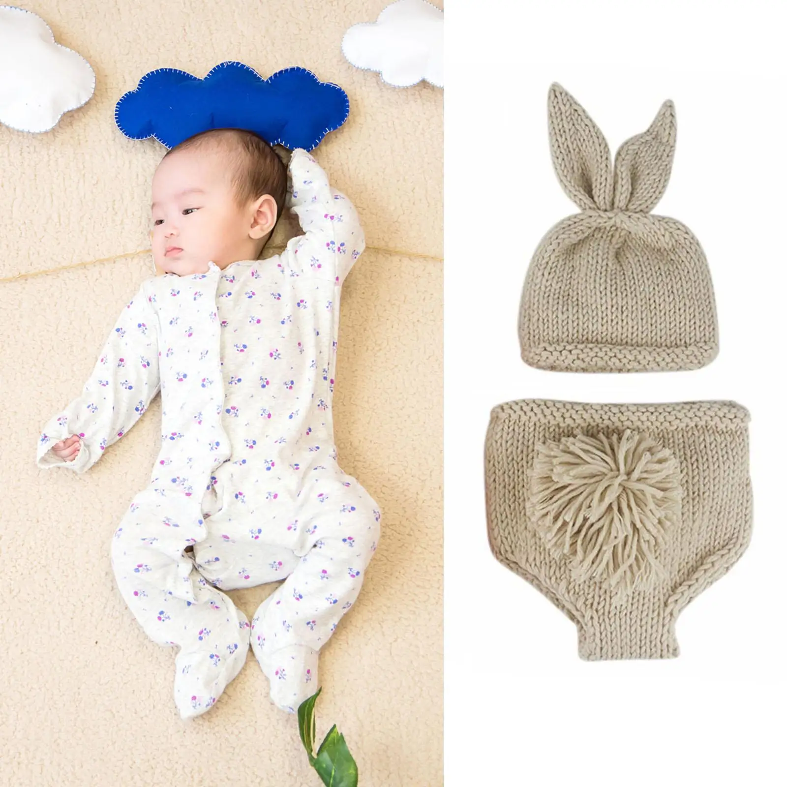 1 Set Newborn Baby Photoshoot Clothes Children`s Infant Princess Bunny Ear Hat Jumpsuit Photo Prop for Girls Boys 0-6 Months