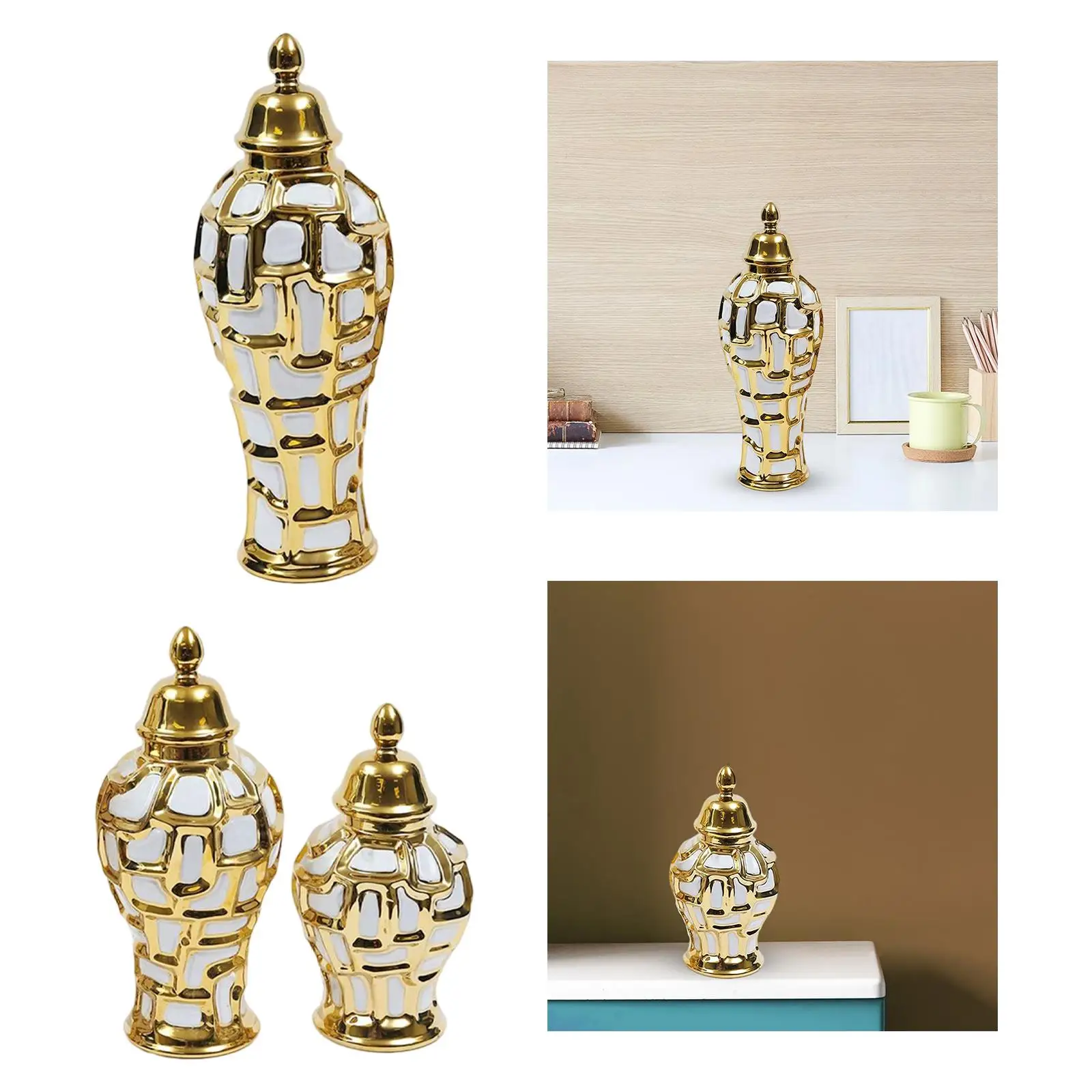 Modern Ceramic General Jar with Lid Flower Vase Table Centerpiece Handicraft for