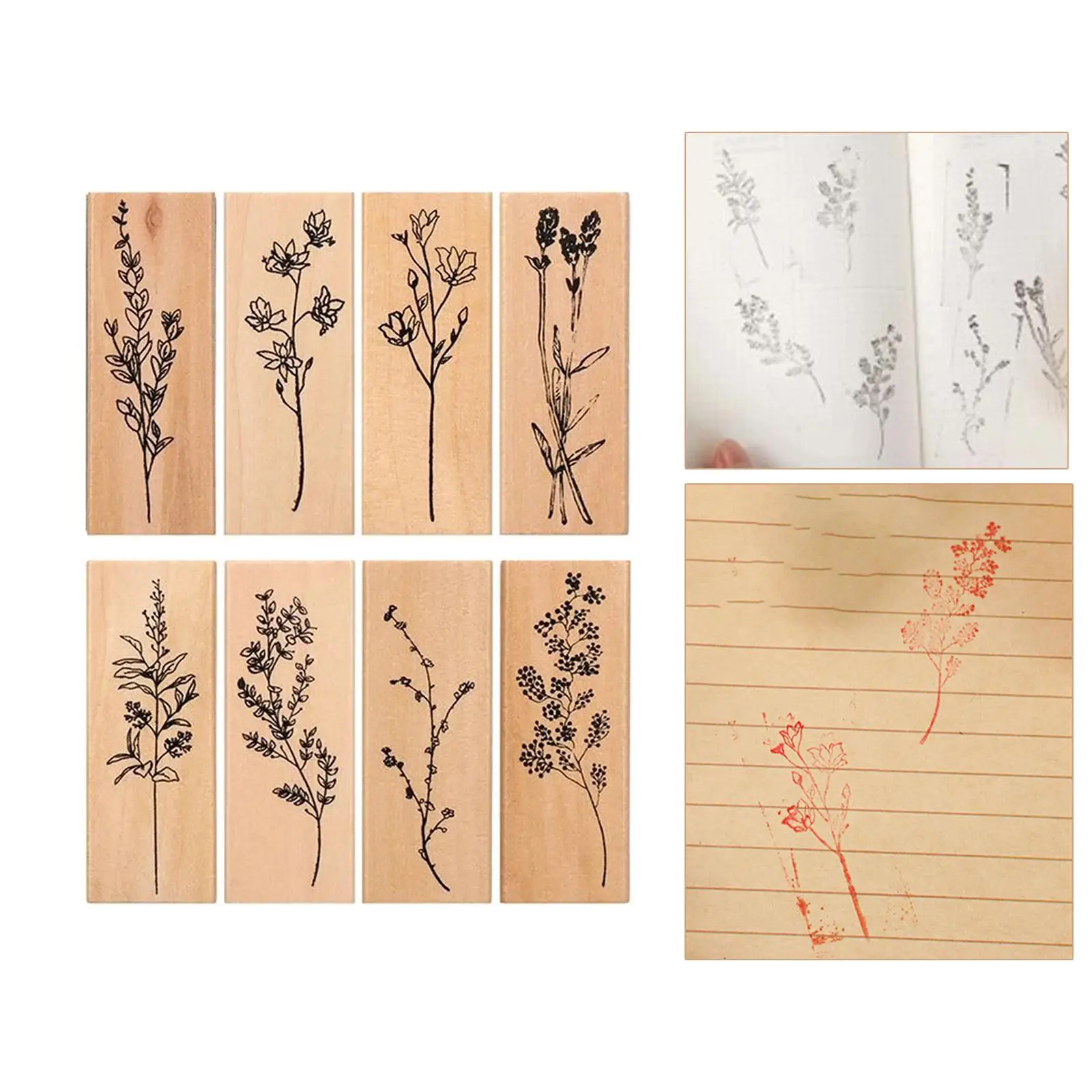 8Pcs Wooden Mounted Stamps Scrapbook DIY Crafts Stationery Wood Rubber Stamp Set for Teaching Kids Photo Album Journals Crafting