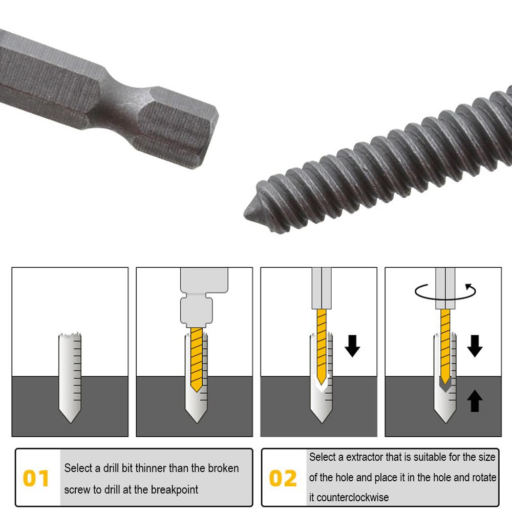 Broken Screw Remover Brocas, Hex Shank, Ferramenta