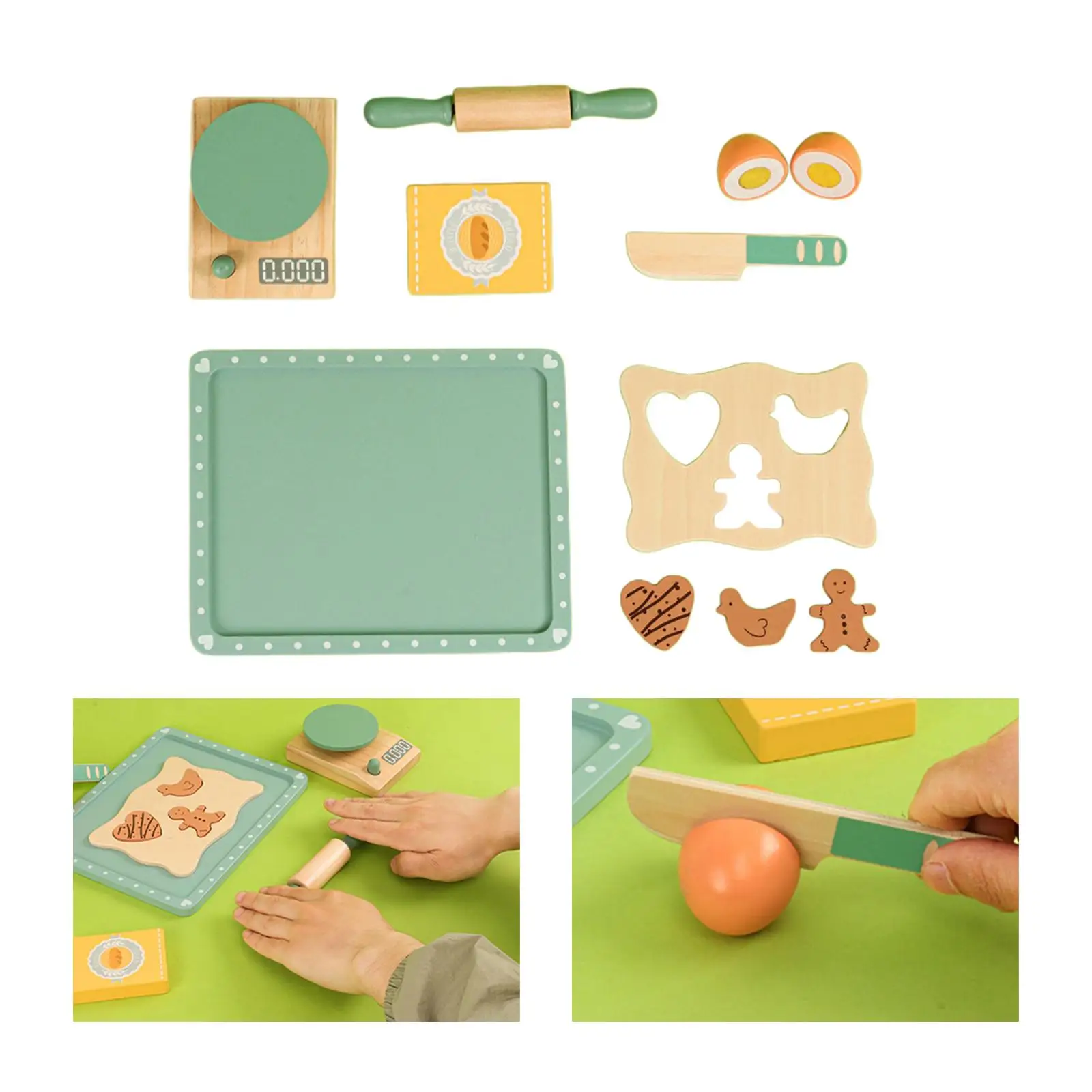 10Pcs Wooden Cookie Play Food Set Fine Motor Skill Kitchen Cooking and Baking Set for Ages 3 4 5 Years Old Preschool Toy