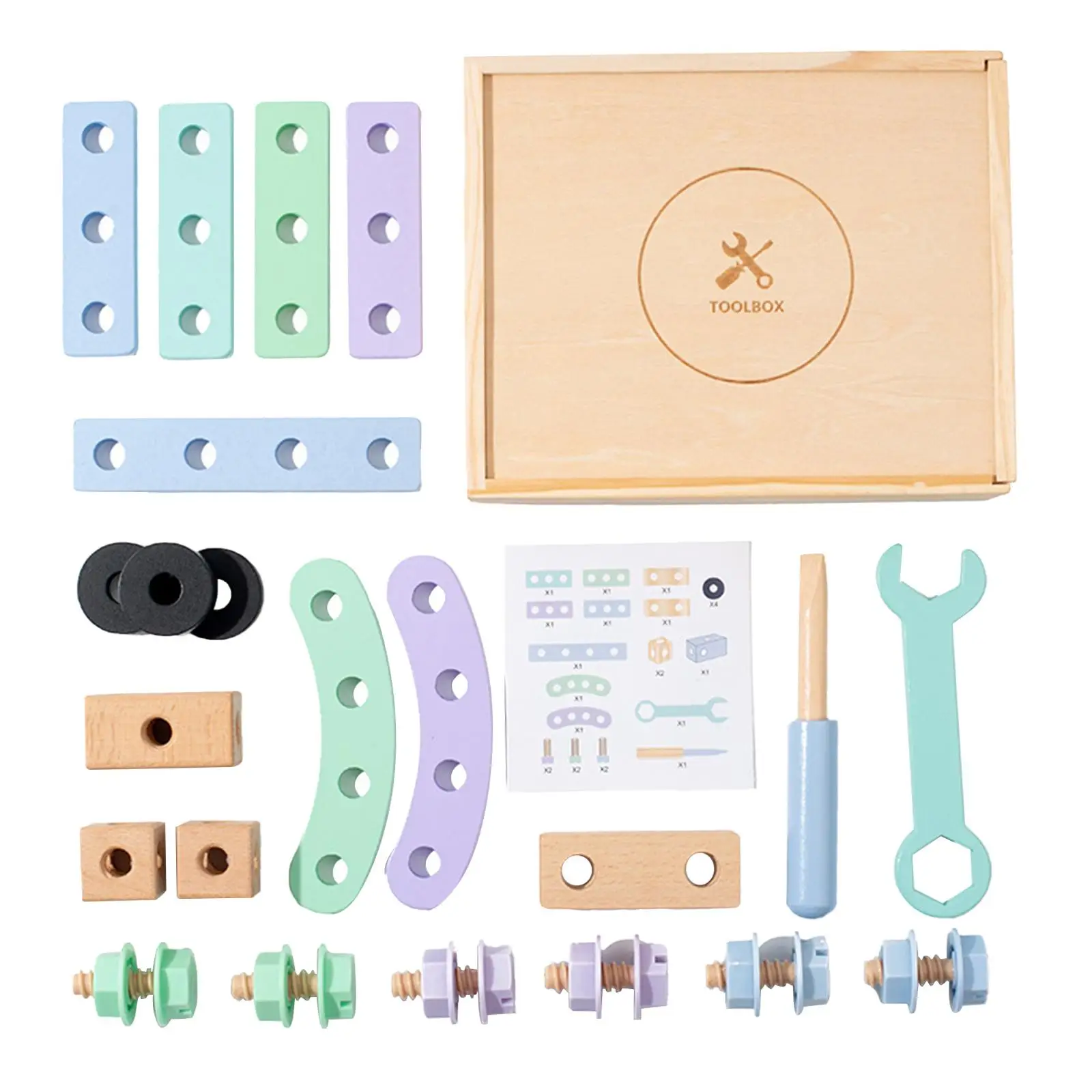 Wooden Repair Tool Box Toy Hand Eye Coordination Multifunctional Nut Screw Disassembly Learning Toy for Baby Children Girls Boys