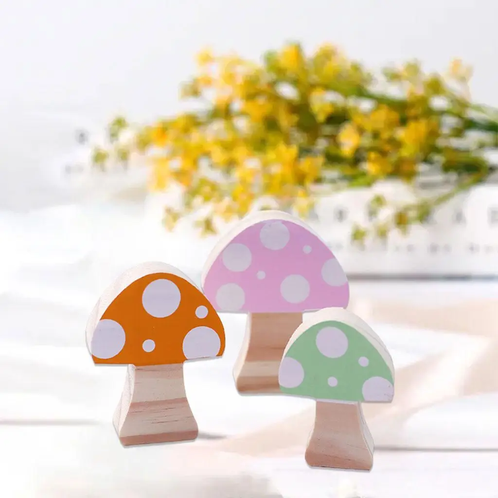 Mushroom Building Blocks Ornaments Table Colorful Inspiration Wooden Decoration Decor for Photo Props
